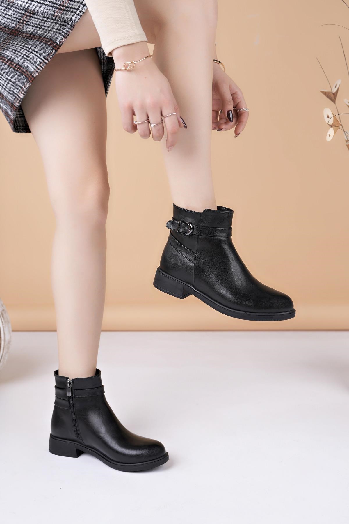 Nesil Shoes Fncy 5000 Siyah Fermuarlı Kadın Bot