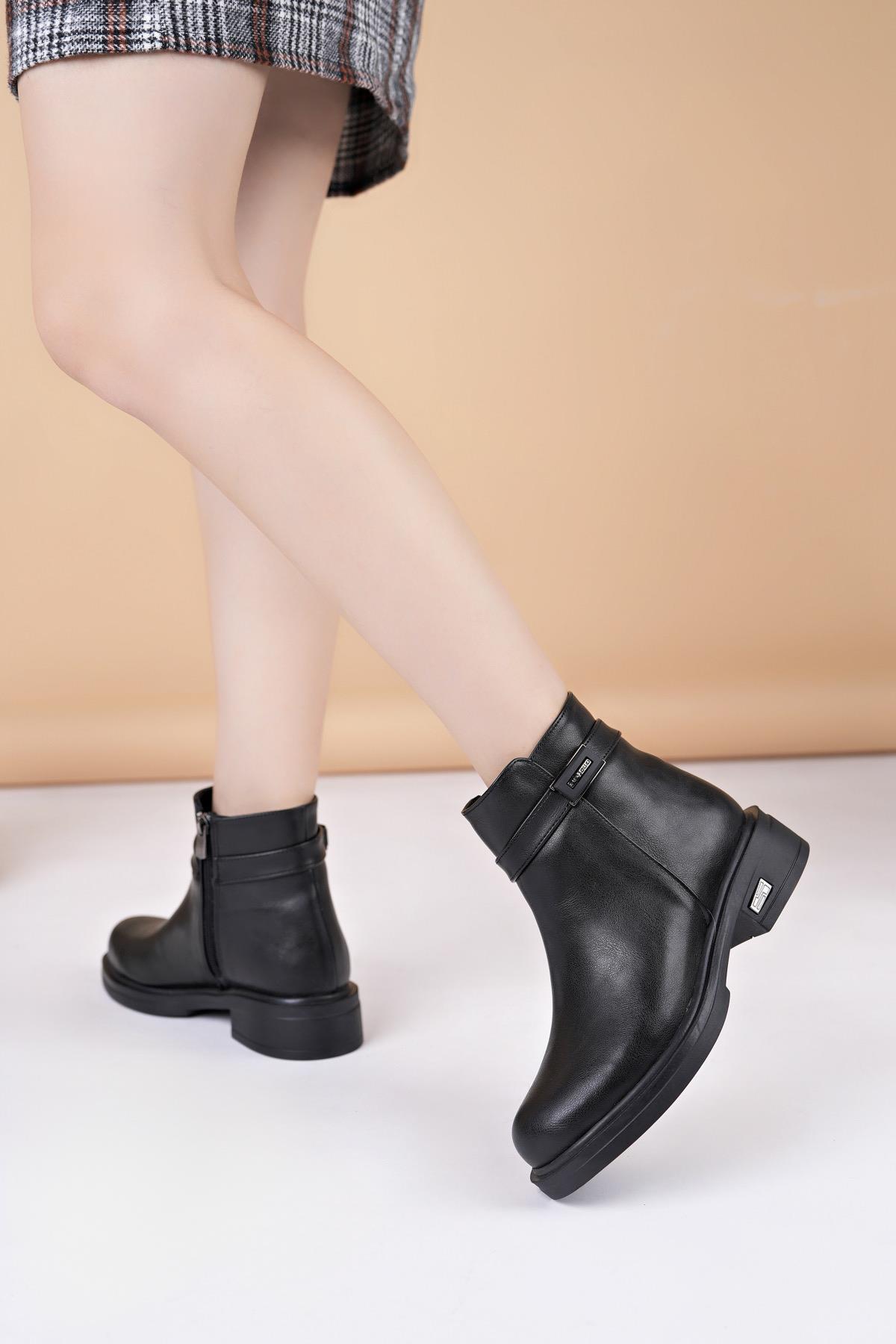 Nesil Shoes Fncy 6008 Siyah Fermuarlı Kadın Bot