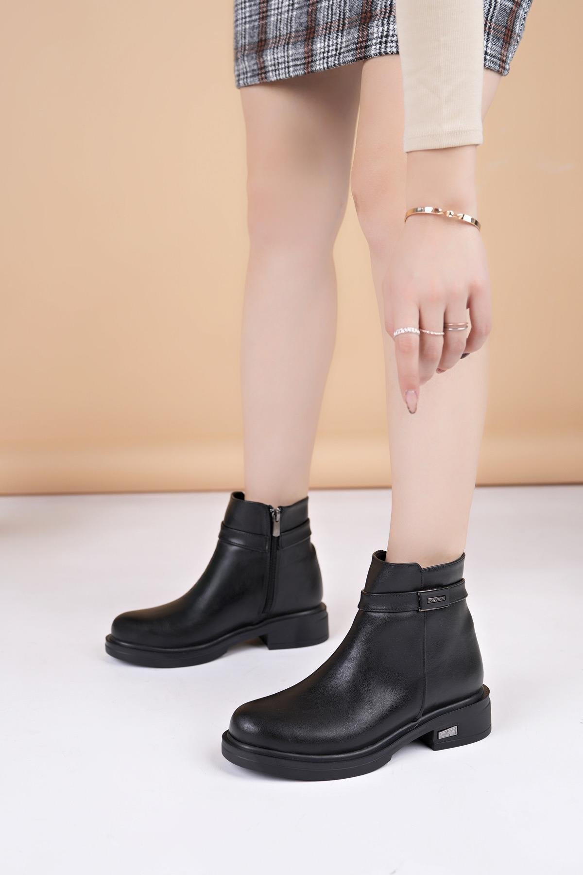 Nesil Shoes Fncy 6008 Siyah Fermuarlı Kadın Bot