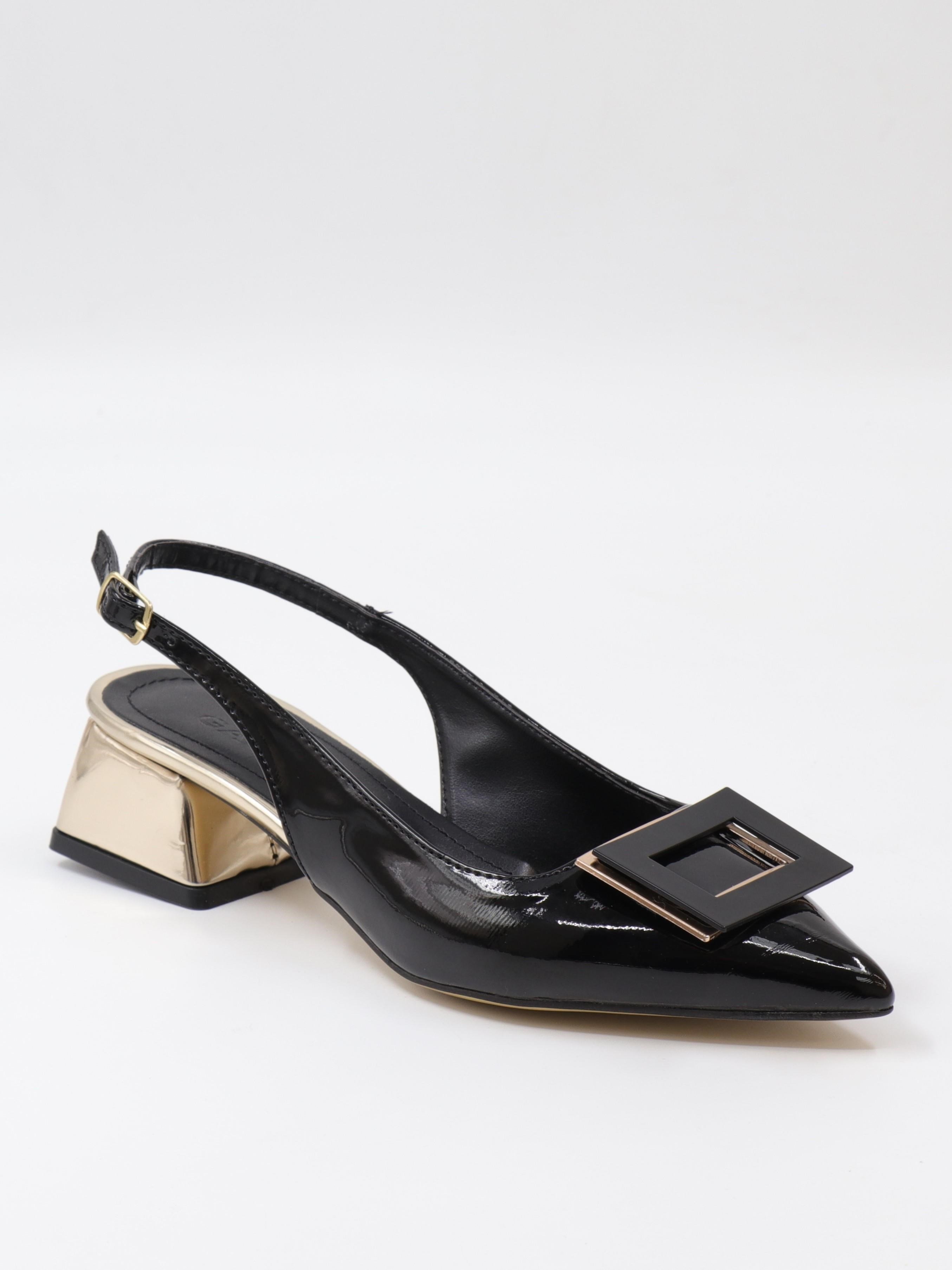 Nesil Shoes Gabbel 200 Siyah Rugan Topuklu Kadın Sandalet