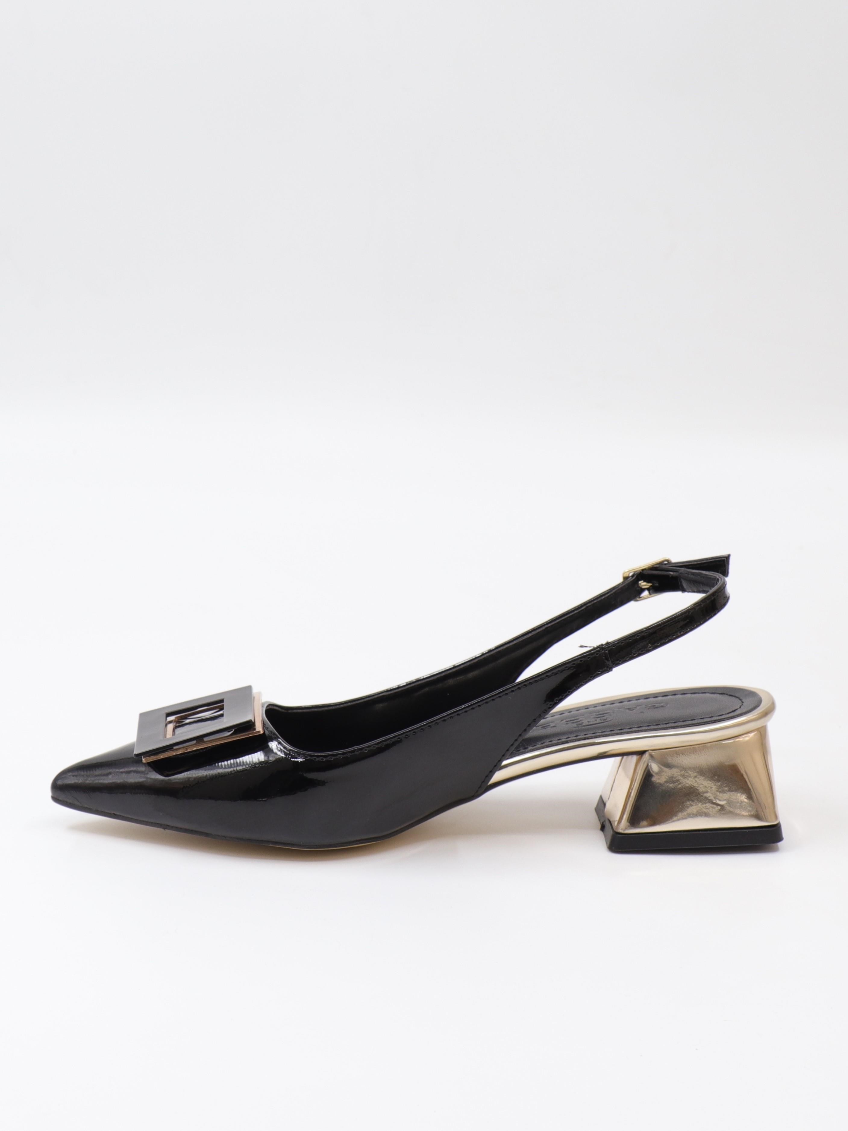 Nesil Shoes Gabbel 200 Siyah Rugan Topuklu Kadın Sandalet