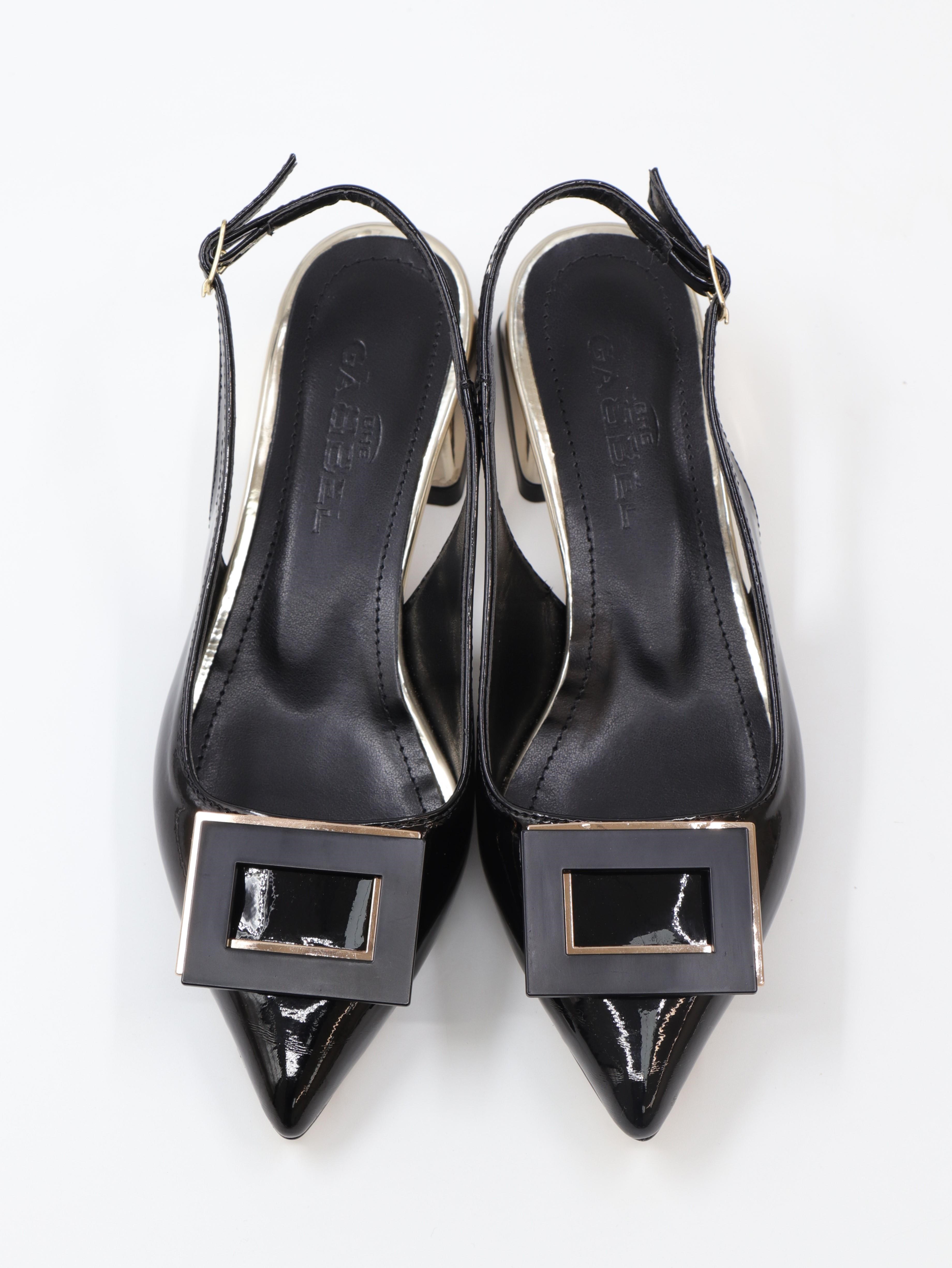 Nesil Shoes Gabbel 200 Siyah Rugan Topuklu Kadın Sandalet