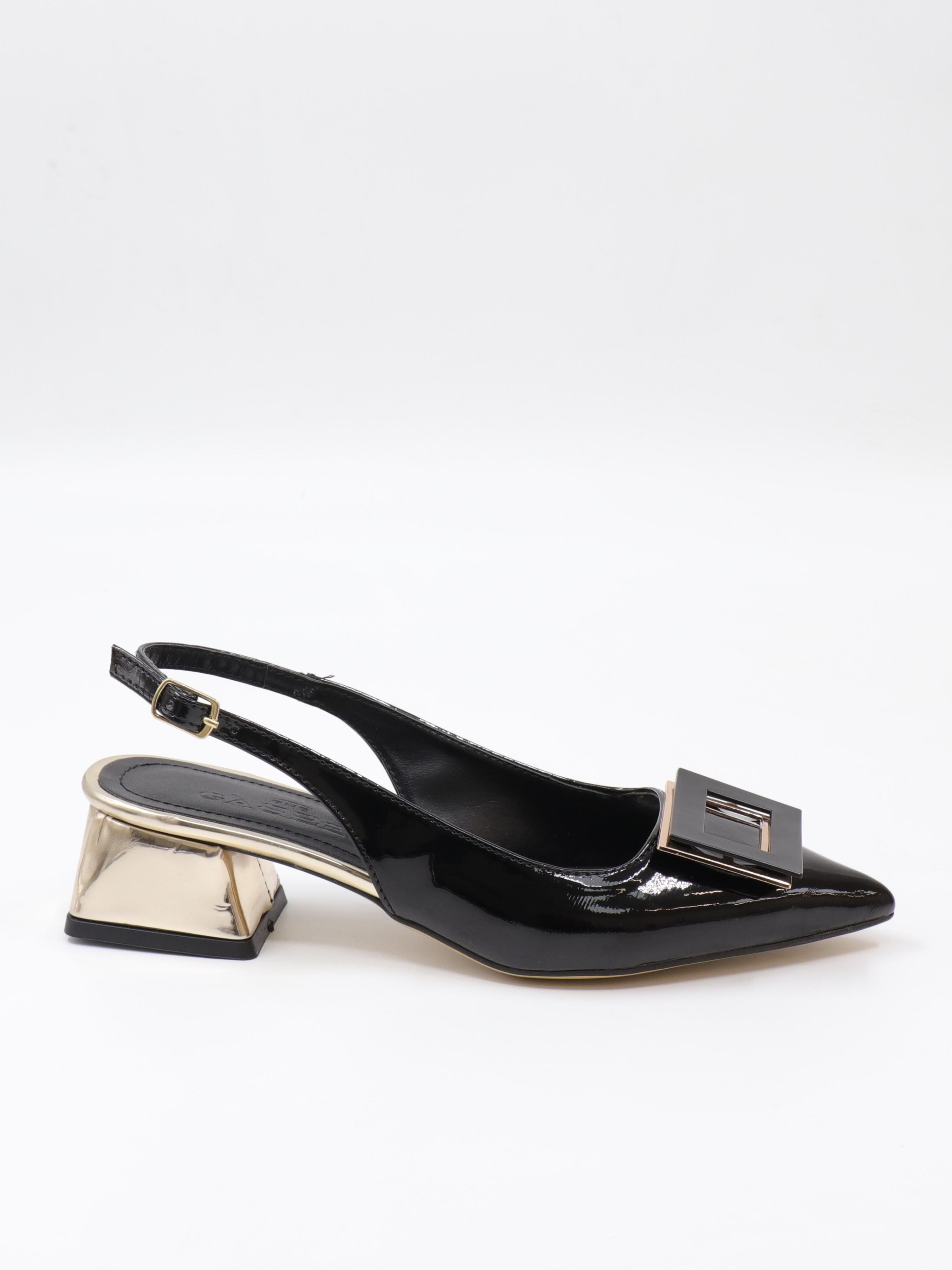 Nesil Shoes Gabbel 200 Siyah Rugan Topuklu Kadın Sandalet