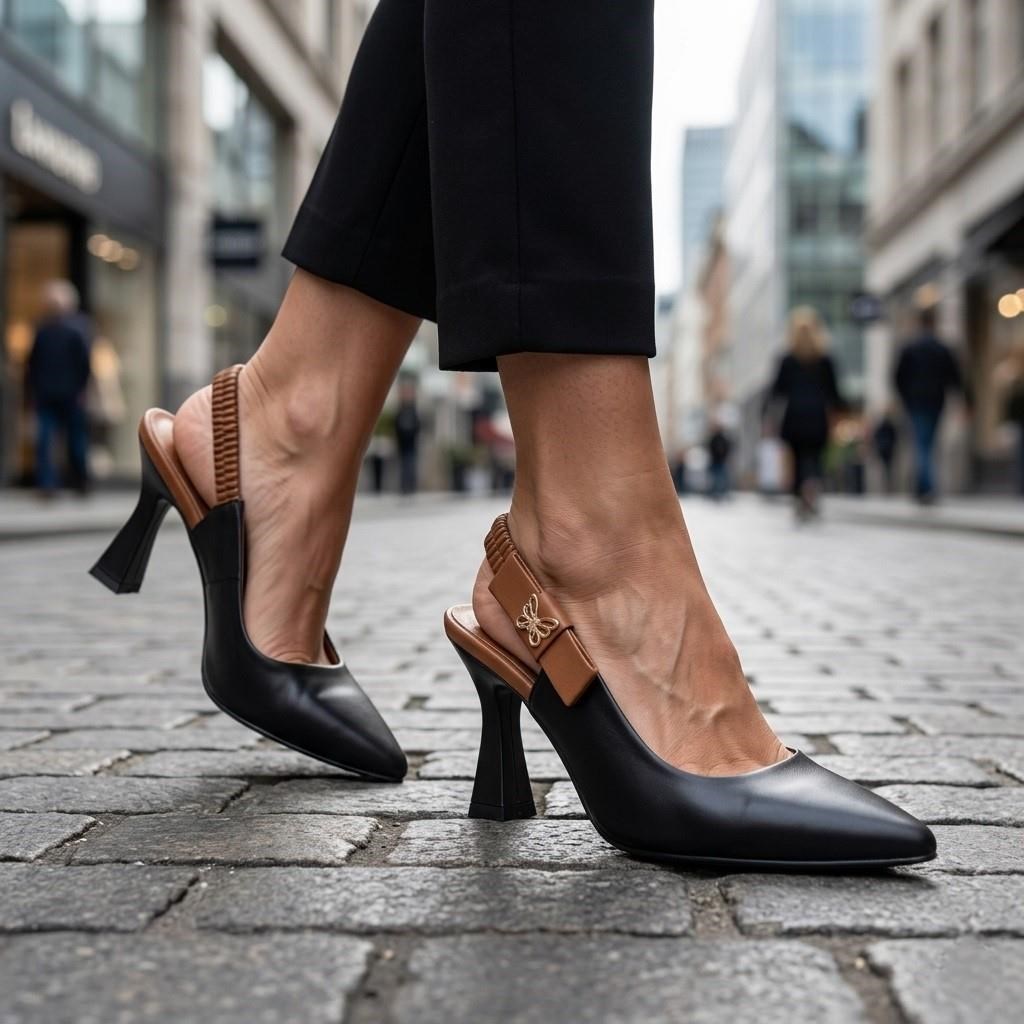 Nesil Shoes Gabbel 205 Siyah Cilt Topuklu Kadın Sandalet