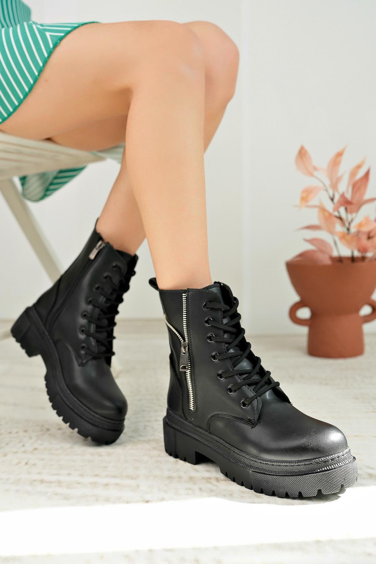 Nesil Shoes İfs 765 Siyah Fermuarlı Kadın Bot