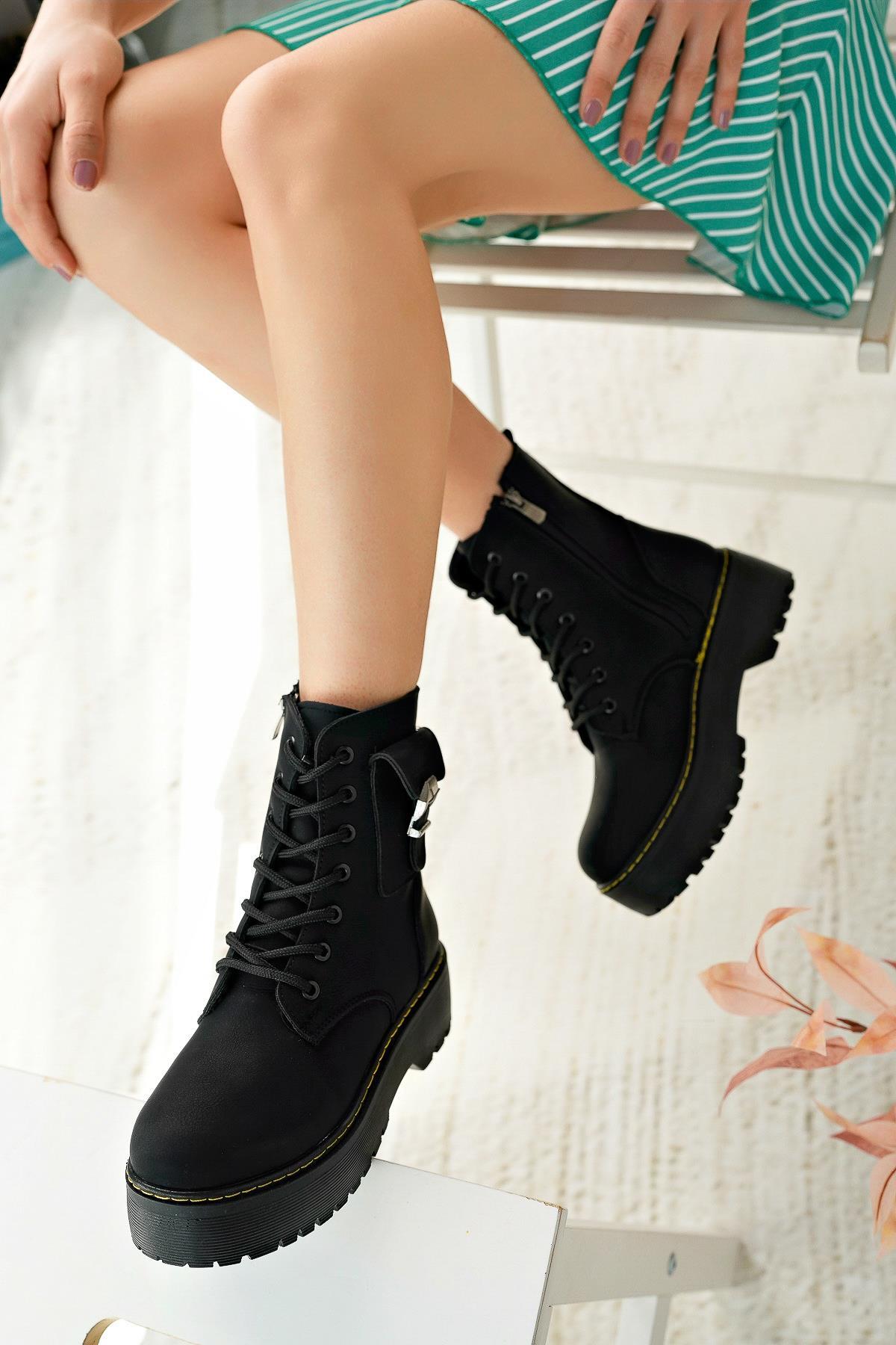 Nesil Shoes İfs 777 Siyah Fermuarlı Kadın Bot