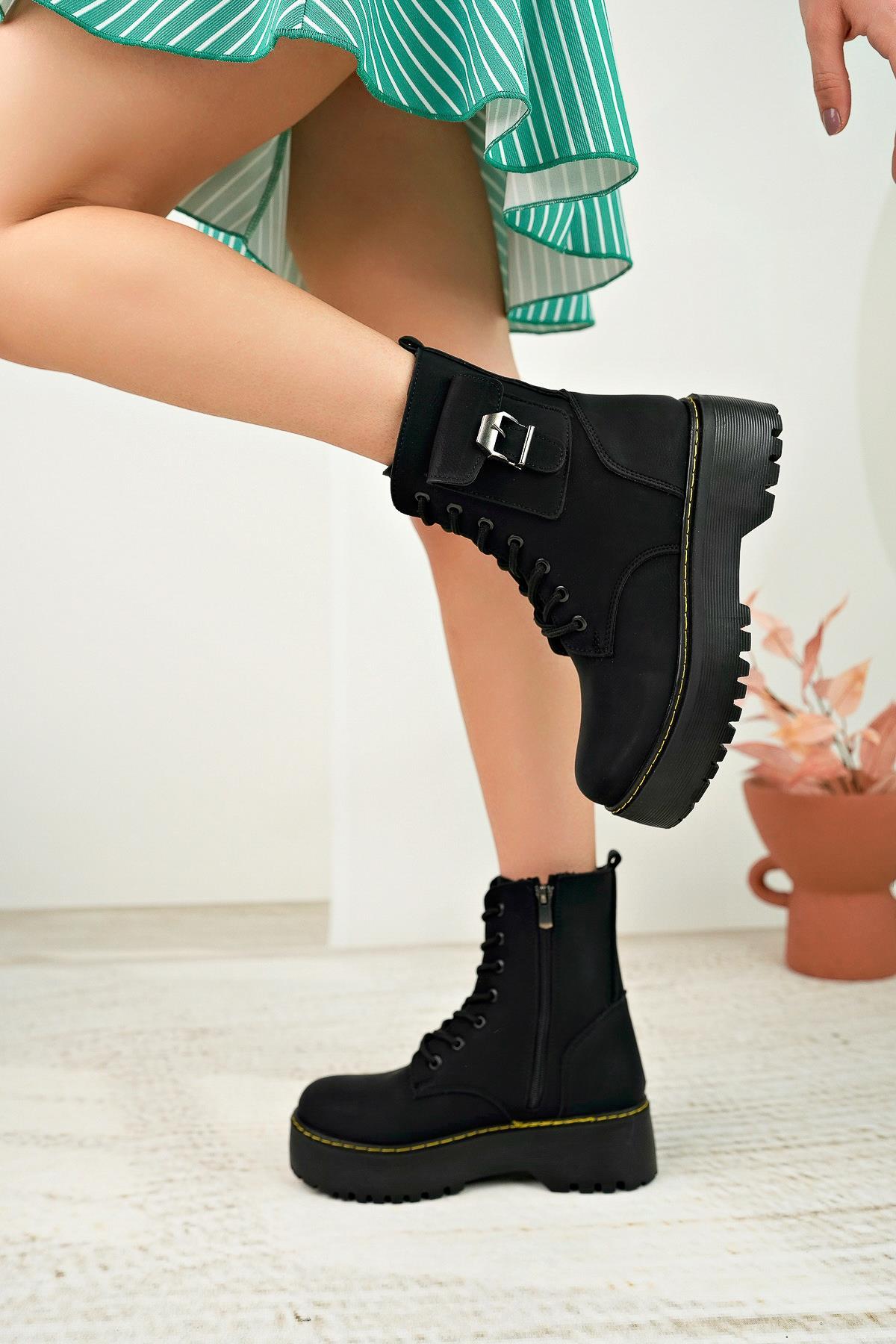 Nesil Shoes İfs 777 Siyah Fermuarlı Kadın Bot