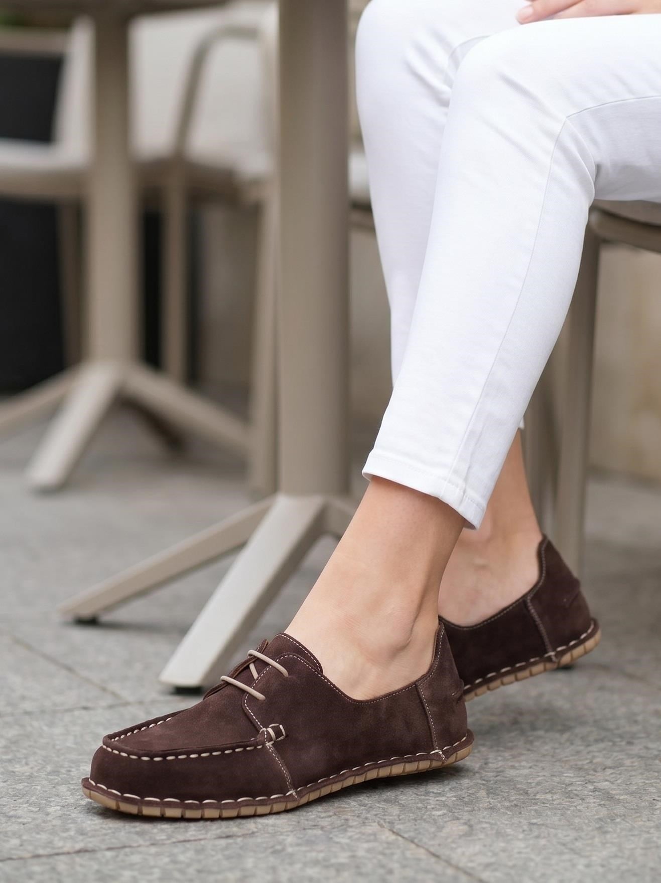 Nesil Shoes İzel 152 Kahve Süet Hakiki Deri Kadın Ayakkabı
