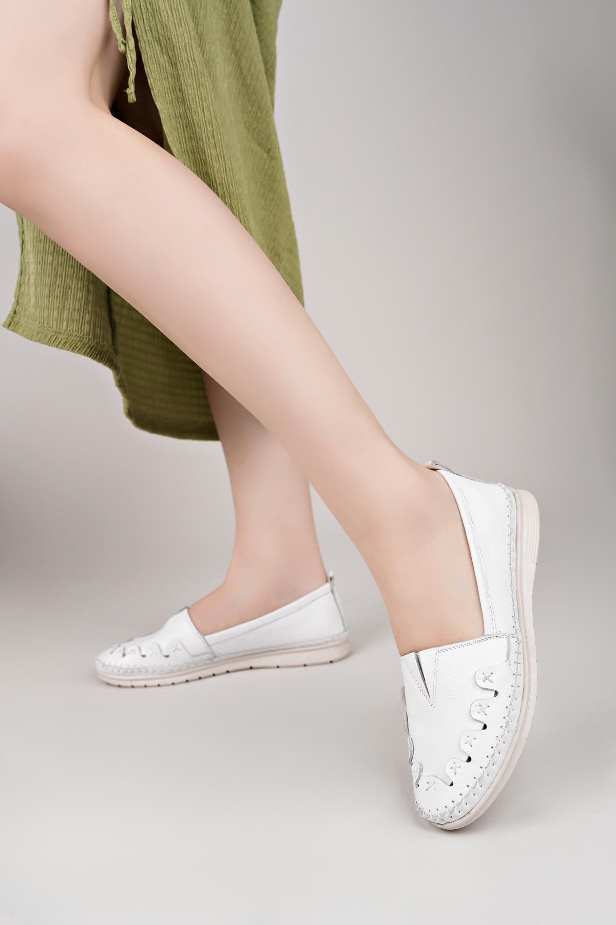 Nesil Shoes Knc 022 Beyaz Hakiki Soft Deri Kadın Ayakkabı