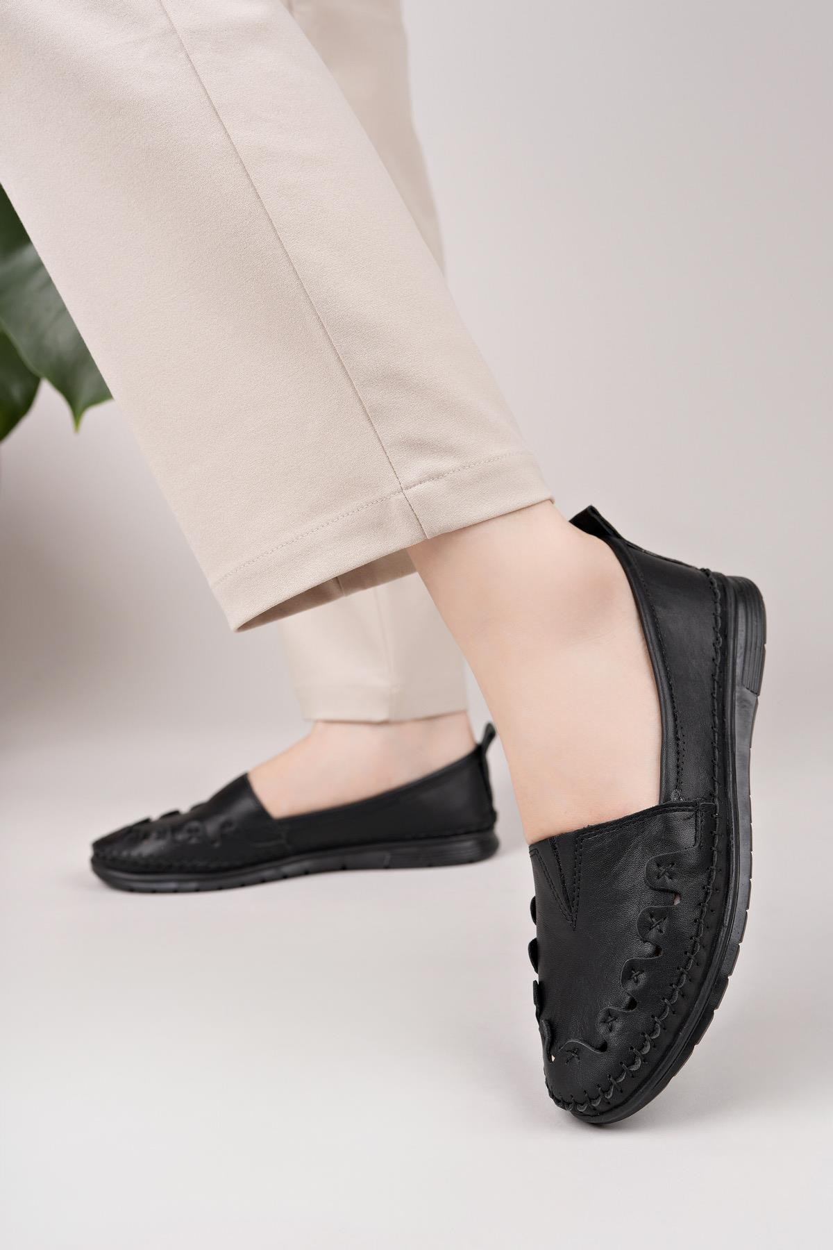 Nesil Shoes Knc 022 Siyah Hakiki Soft Deri Kadın Ayakkabı