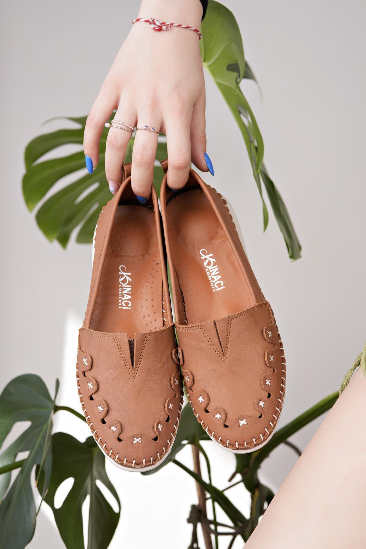 Nesil Shoes Knc 022 Taba Hakiki Soft Deri Kadın Ayakkabı