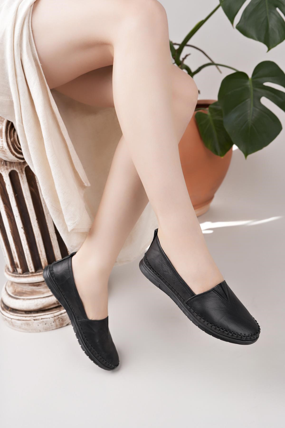 Nesil Shoes Knc 033 Siyah Hakiki Soft Deri Kadın Ayakkabı
