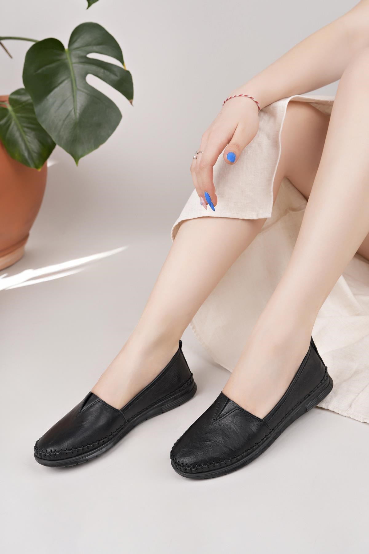 Nesil Shoes Knc 033 Siyah Hakiki Soft Deri Kadın Ayakkabı