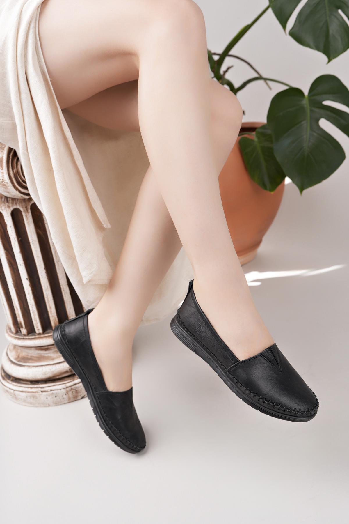 Nesil Shoes Knc 033 Siyah Hakiki Soft Deri Kadın Ayakkabı