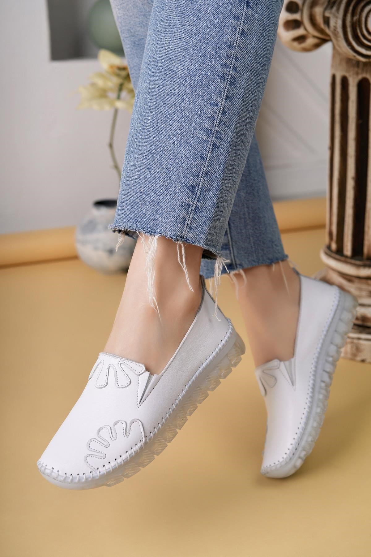 Nesil Shoes Knc 10 Beyaz Hakiki Deri Şeffaf Taban Kadın Ayakkabı