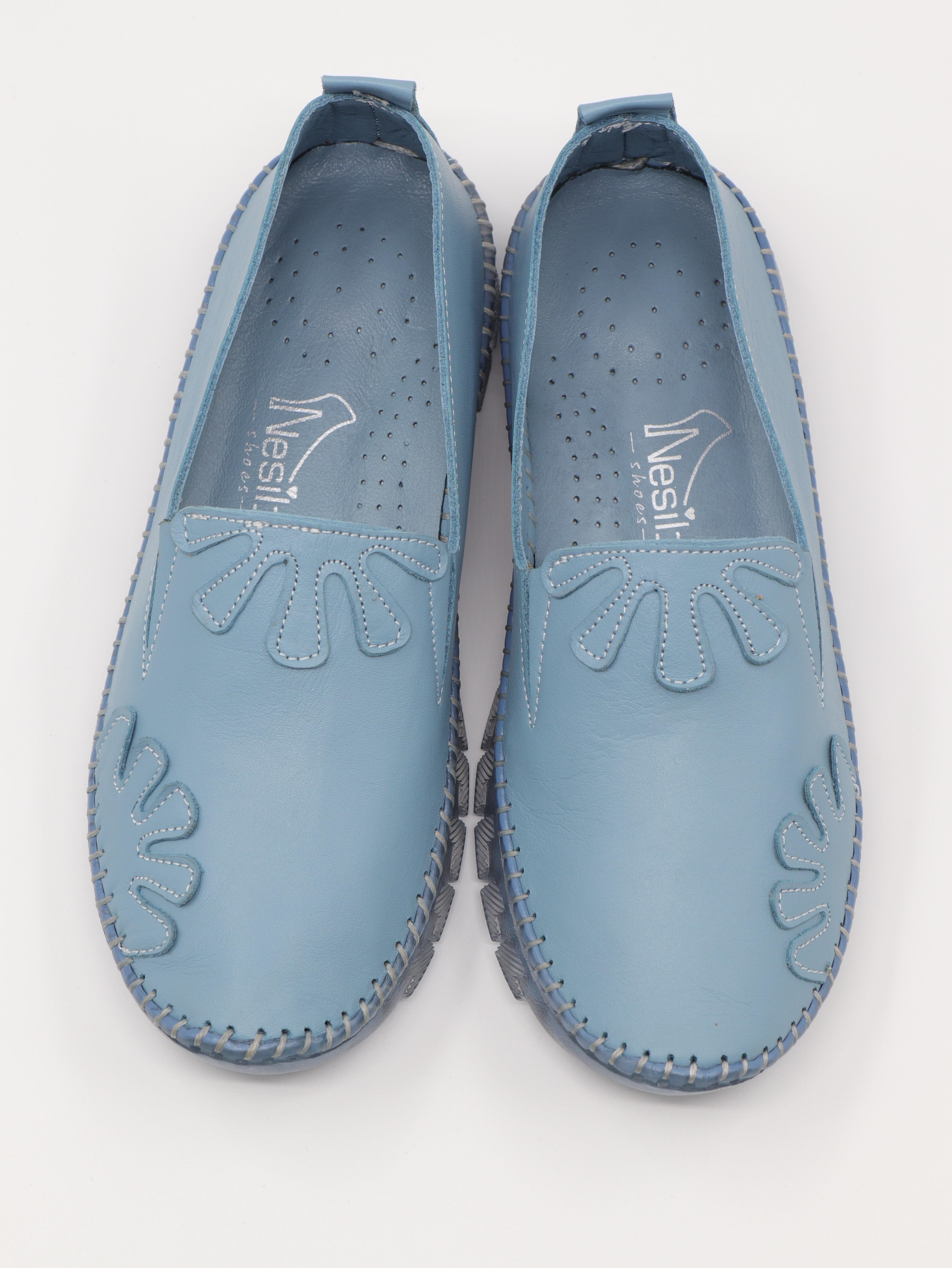 Nesil Shoes Knc 10 Mavi Hakiki Deri Şeffaf Taban Kadın Ayakkabı