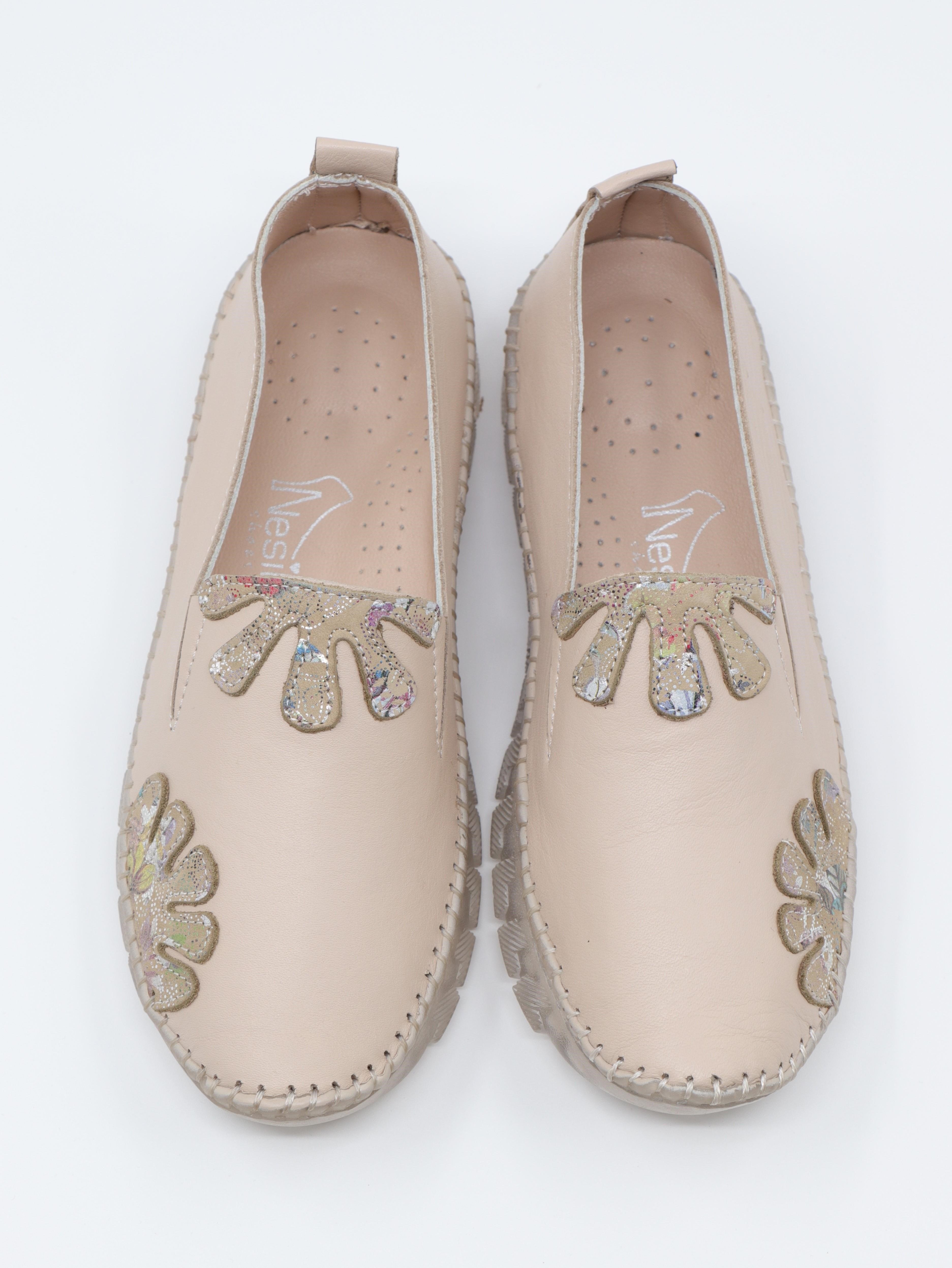 Nesil Shoes Knc 23 Bej Hakiki Soft Deri Kadın Ayakkabı