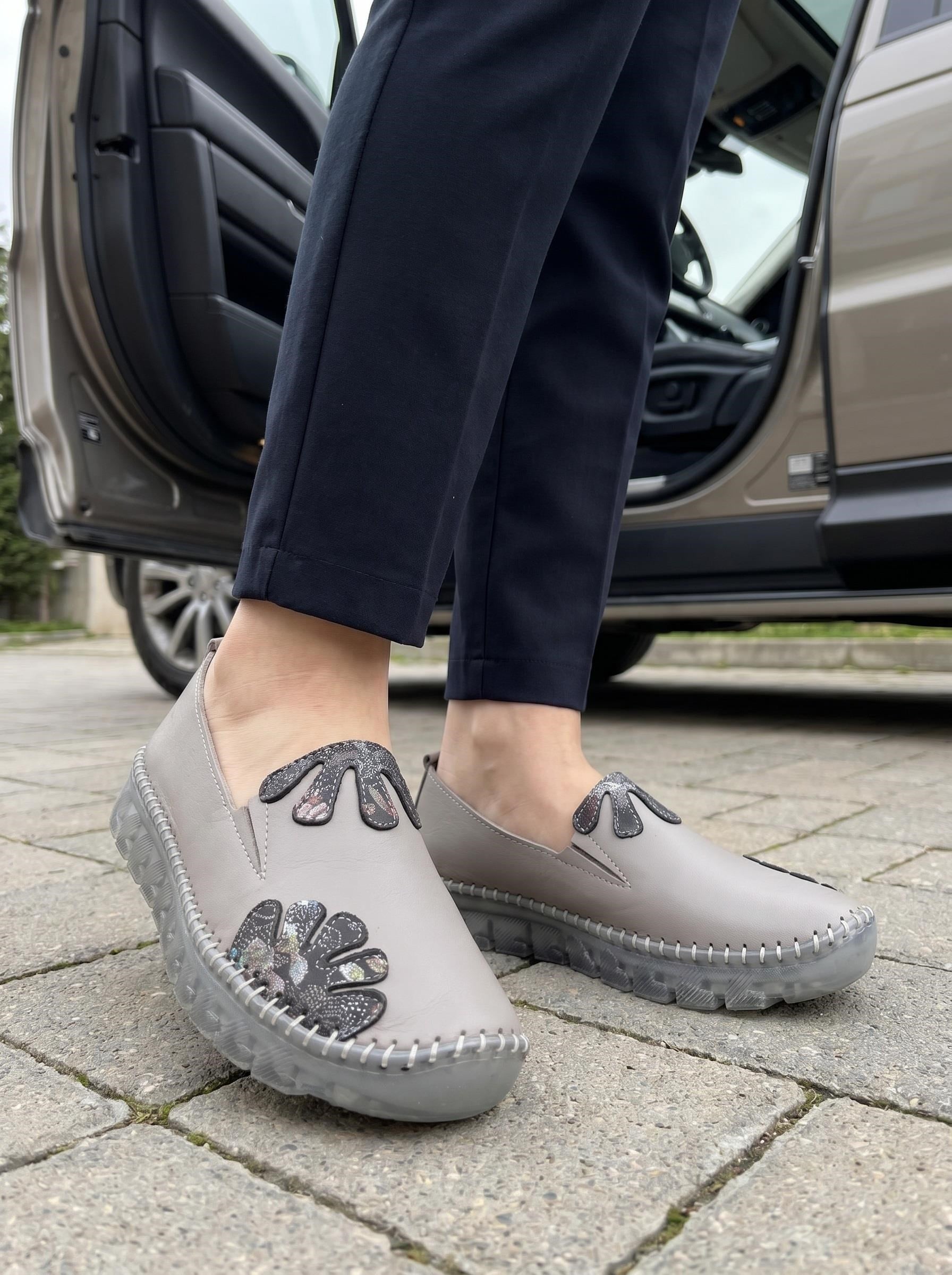 Nesil Shoes Knc 23 Gri Hakiki Soft Deri Kadın Ayakkabı