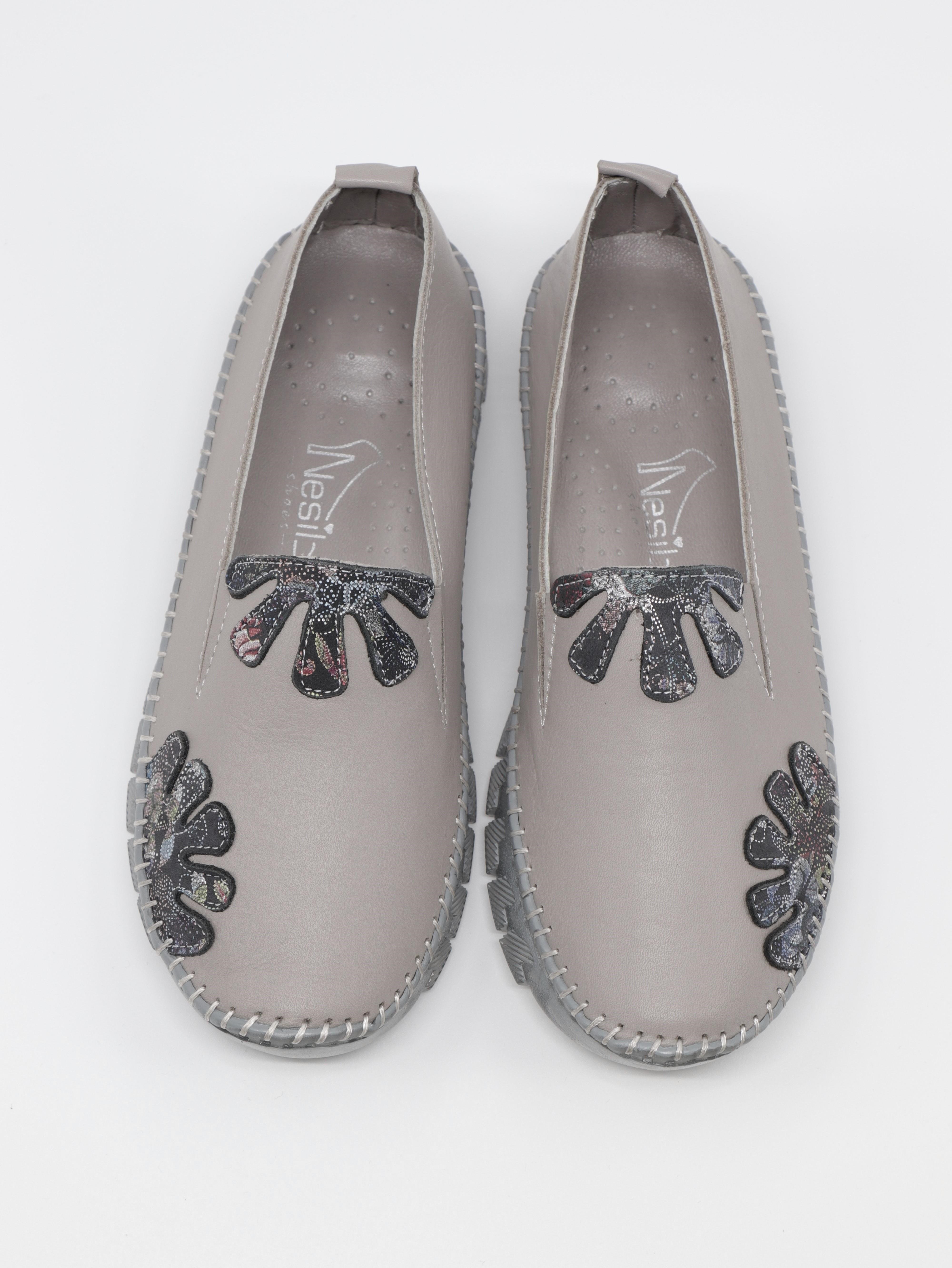 Nesil Shoes Knc 23 Gri Hakiki Soft Deri Kadın Ayakkabı