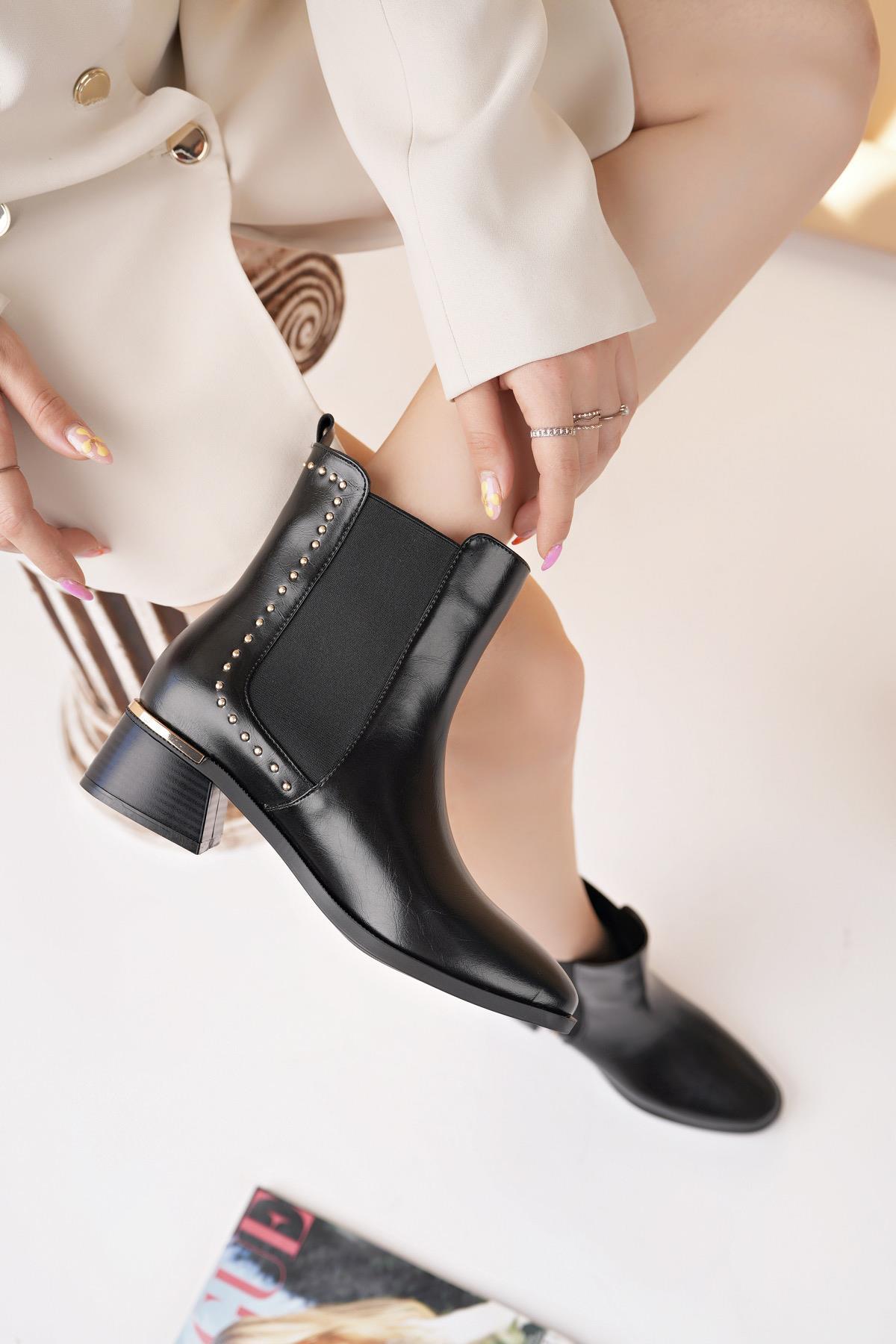 Nesil Shoes Mddm 9782 Siyah Lastikli Topuklu Kadın Bot