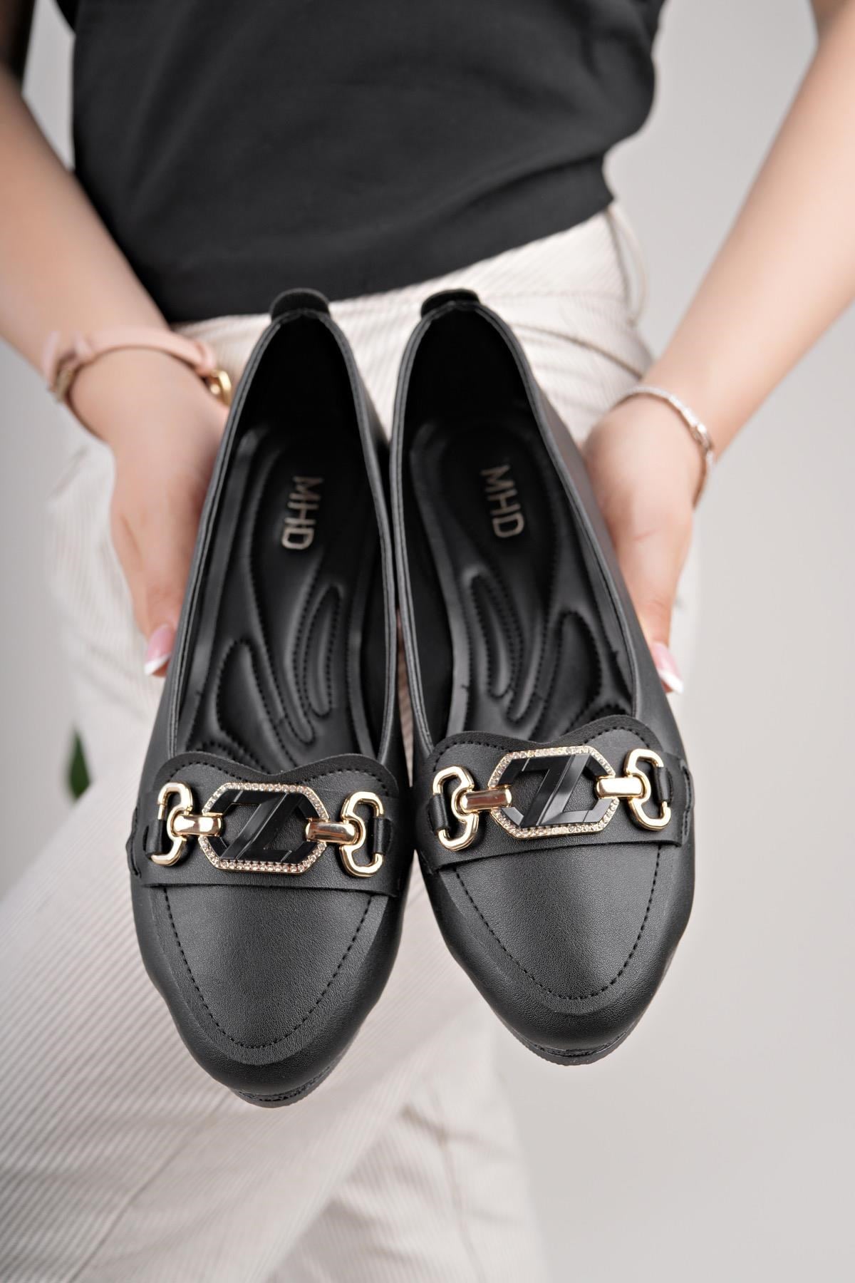Nesil Shoes Mhd 60 Siyah Taşlı Günlük Kadın Babet