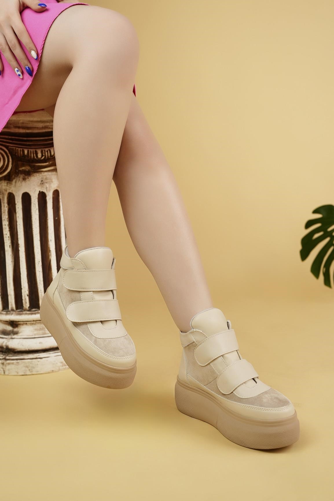 Nesil Shoes Minal 96181 Bej Cırtlı Kadın Spor Bot