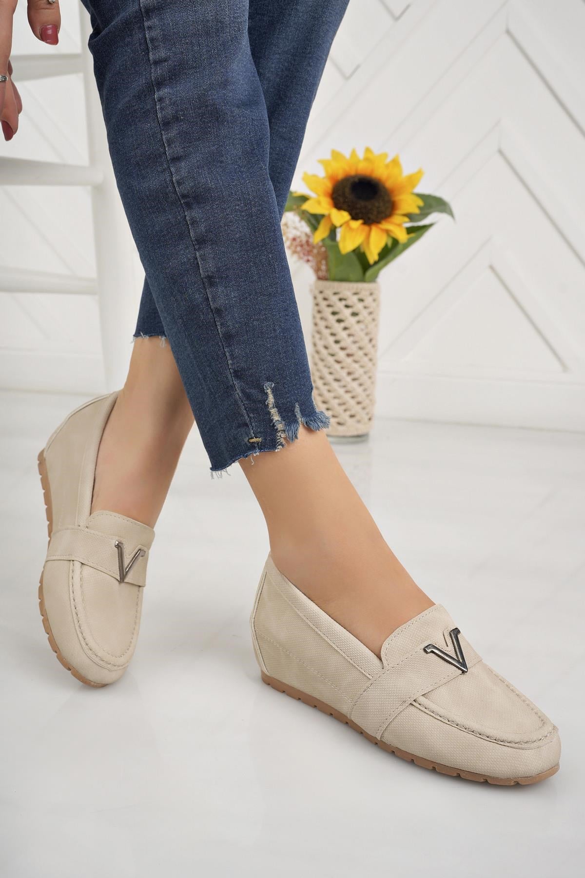 Nesil Shoes Minal GD06 Bej Gizli Topuk Kadın Ayakkabı