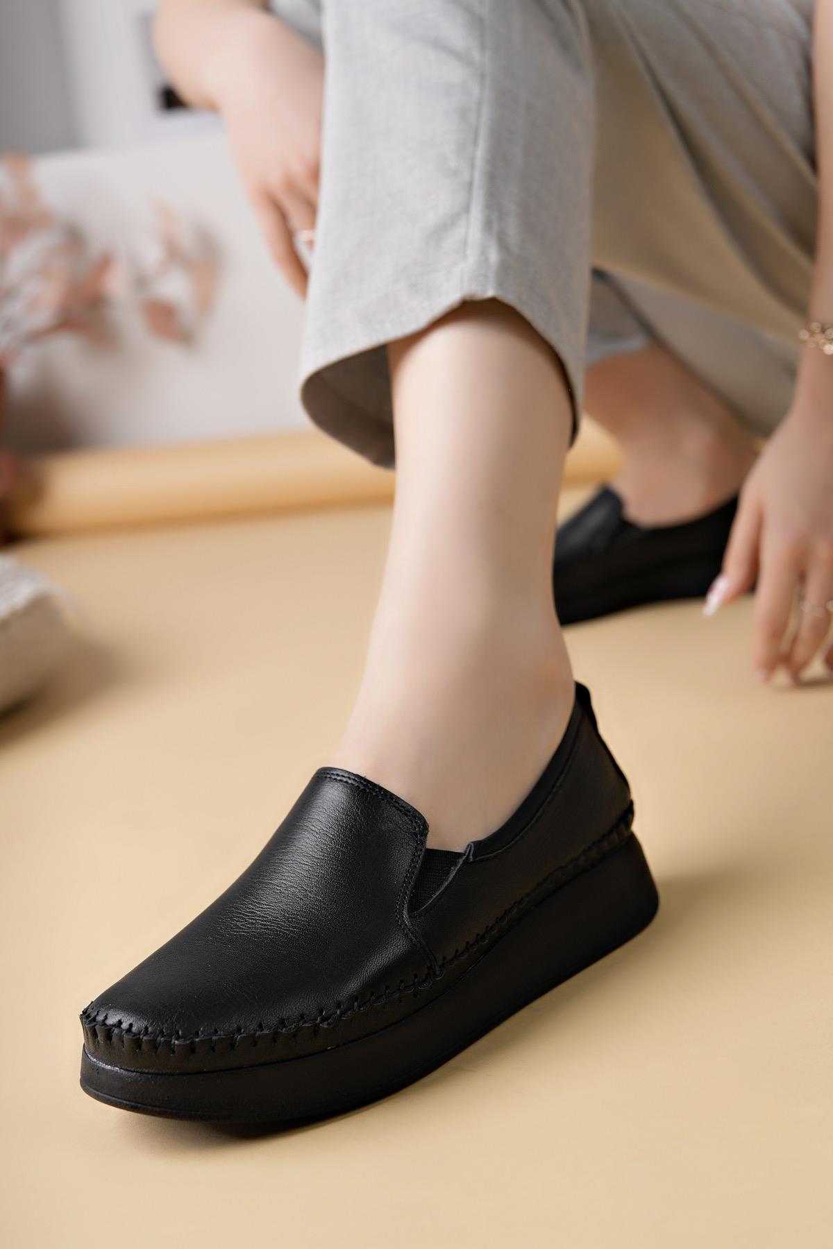 Nesil Shoes Miss 102 Siyah Hakiki Soft Deri Kadın Ayakkabı