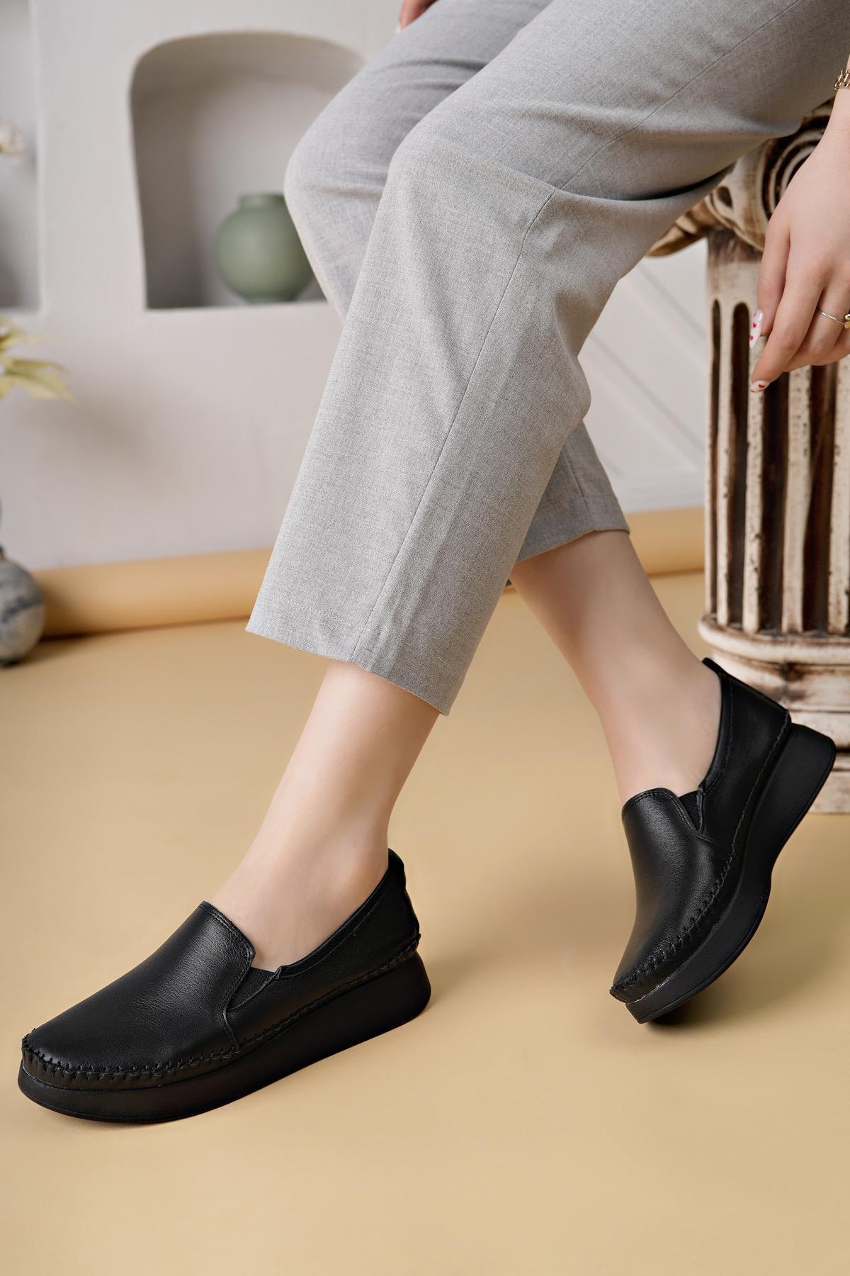 Nesil Shoes Miss 102 Siyah Hakiki Soft Deri Kadın Ayakkabı