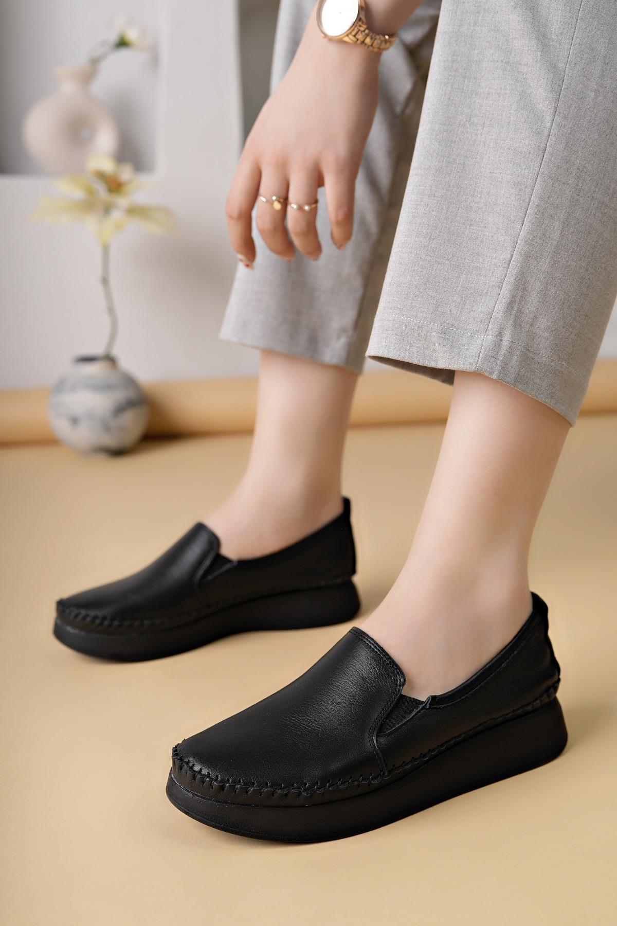 Nesil Shoes Miss 102 Siyah Hakiki Soft Deri Kadın Ayakkabı