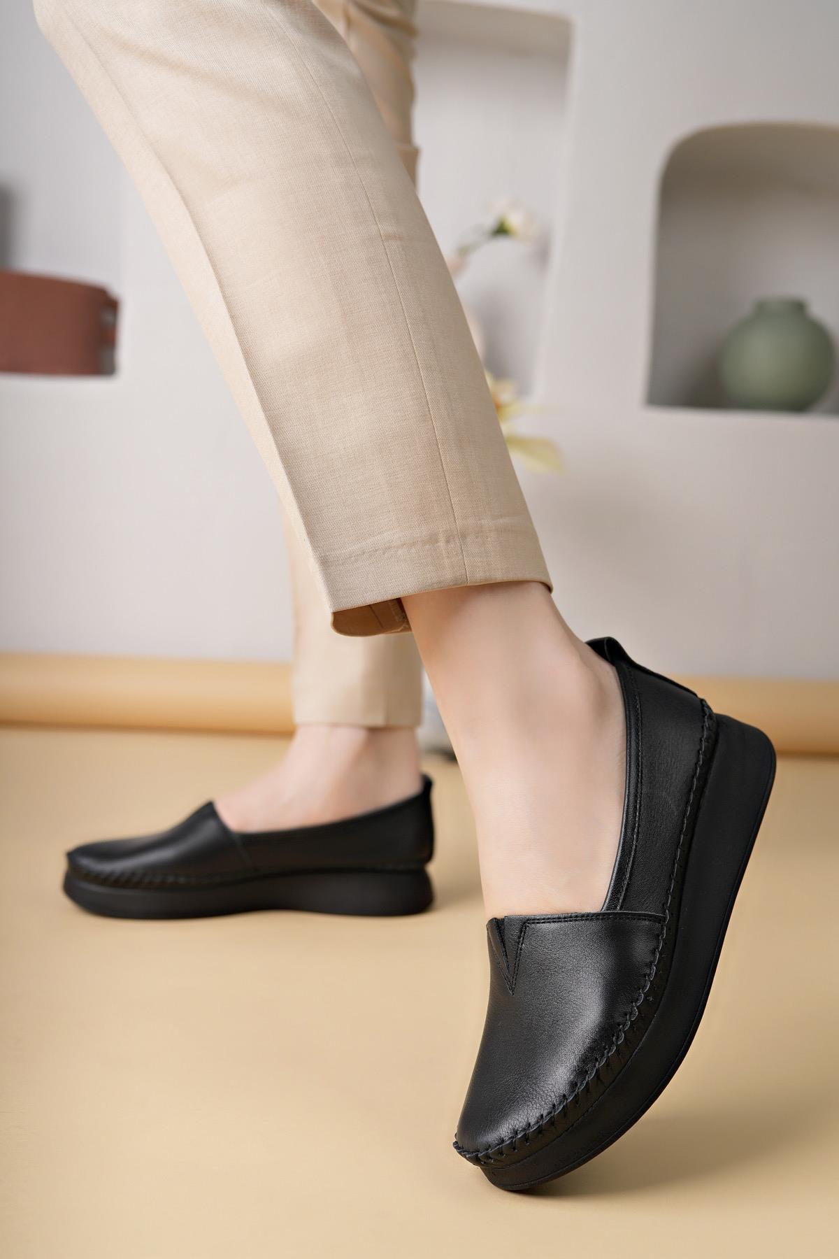 Nesil Shoes Miss 15 Siyah Hakiki Soft Deri Kadın Ayakkabı