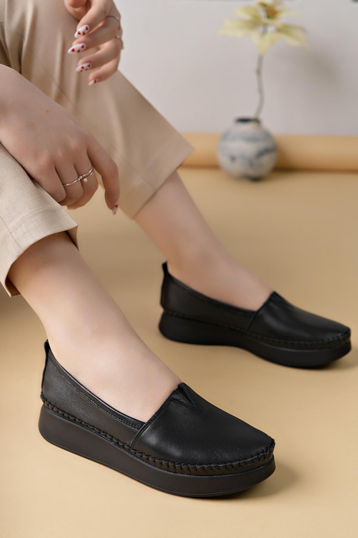 Nesil Shoes Miss 15 Siyah Hakiki Soft Deri Kadın Ayakkabı