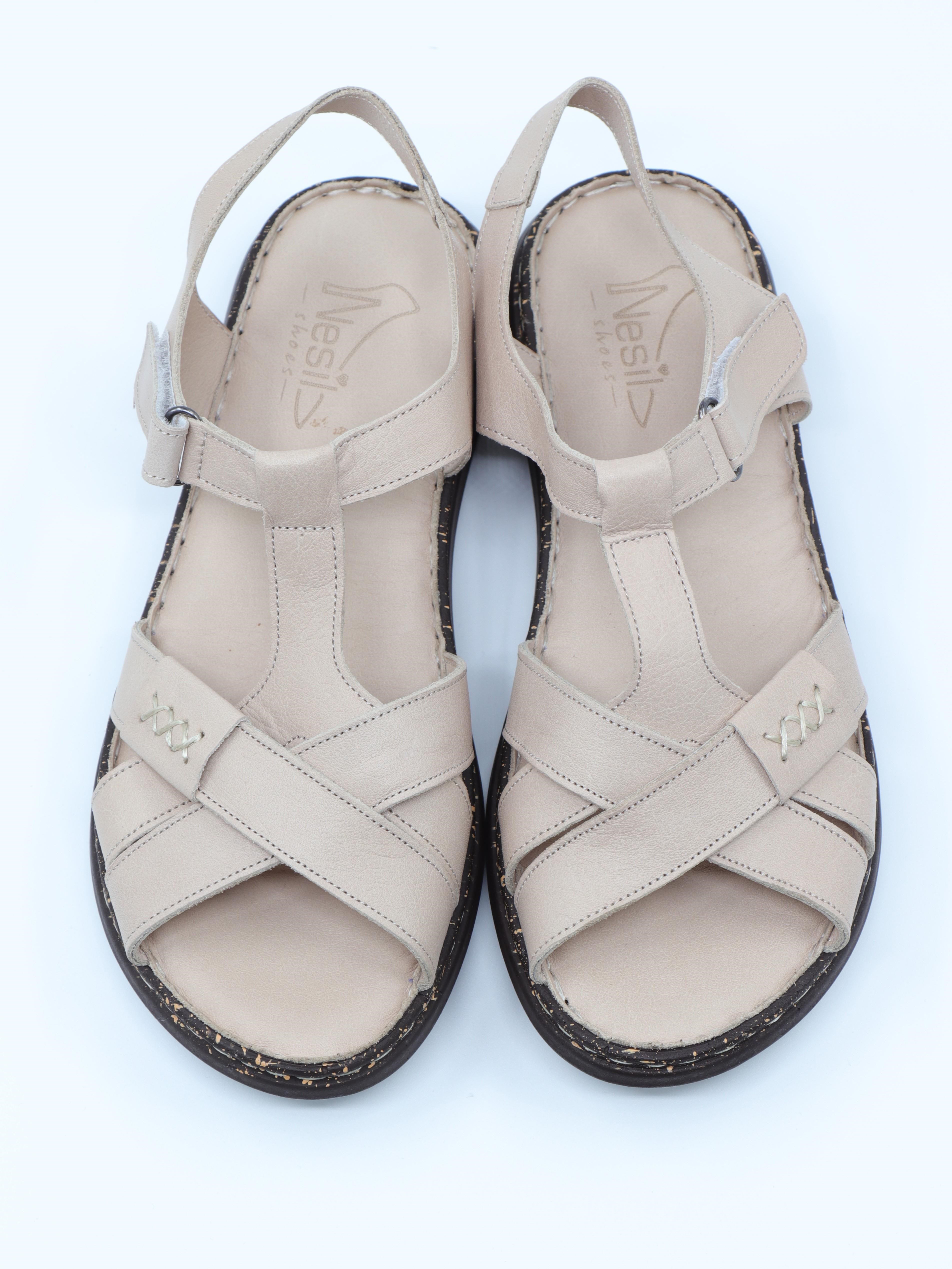 Nesil Shoes Mns 372 Bej Hakiki Soft Deri Kadın Sandalet