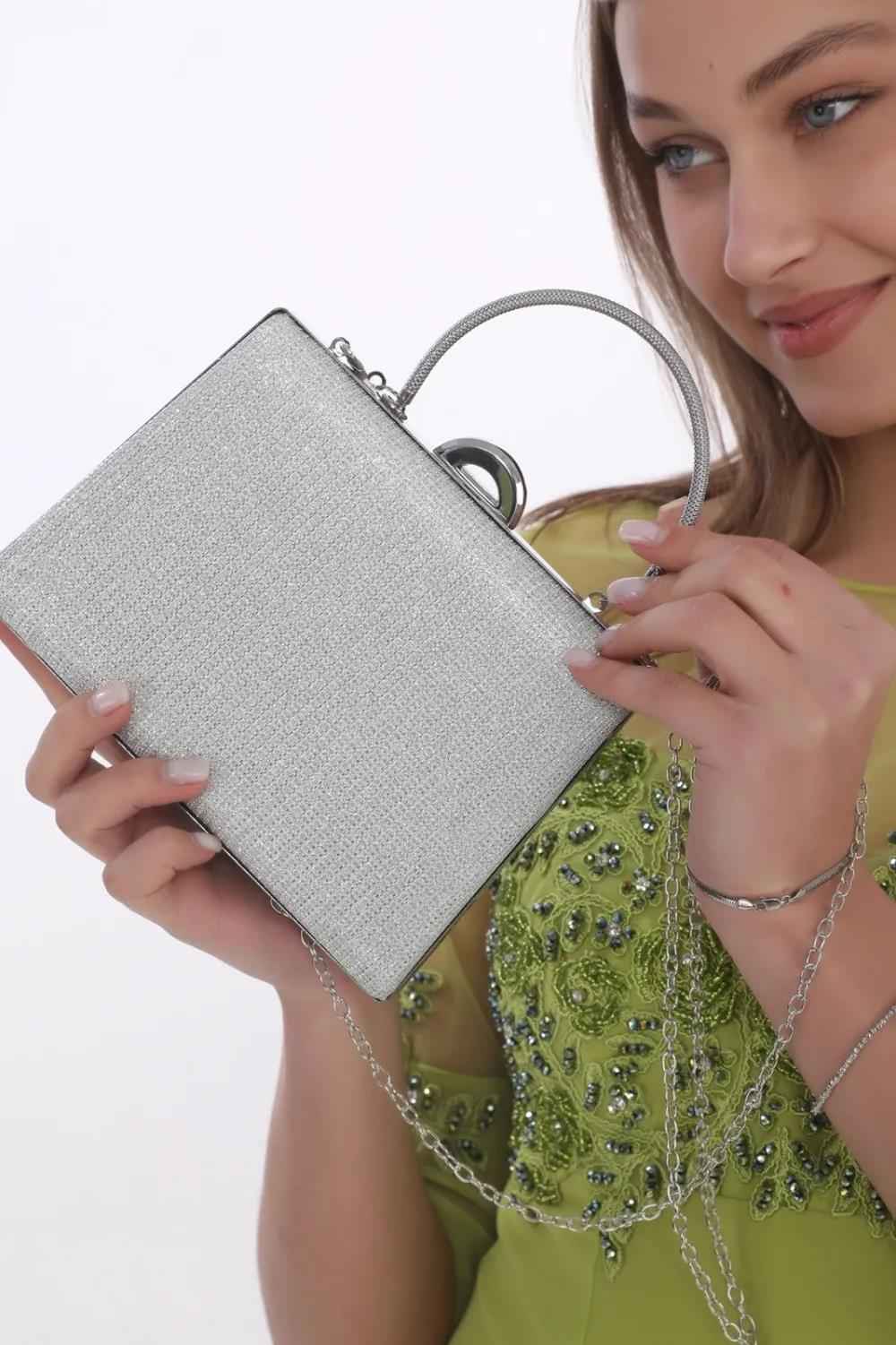 Nesil Shoes Mono 249 Gümüş Çupra Abiye Bayan El Çantası