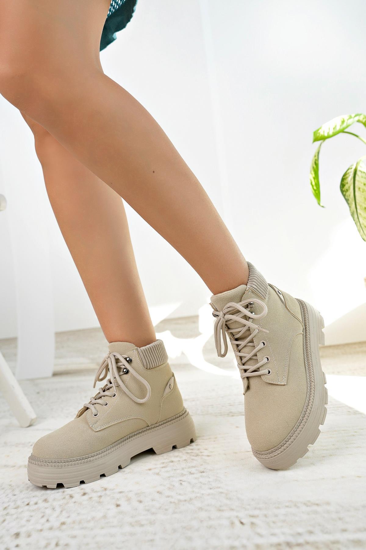 Nesil Shoes Mugo 504 Ten Süet Bağcıklı Kadın Bot