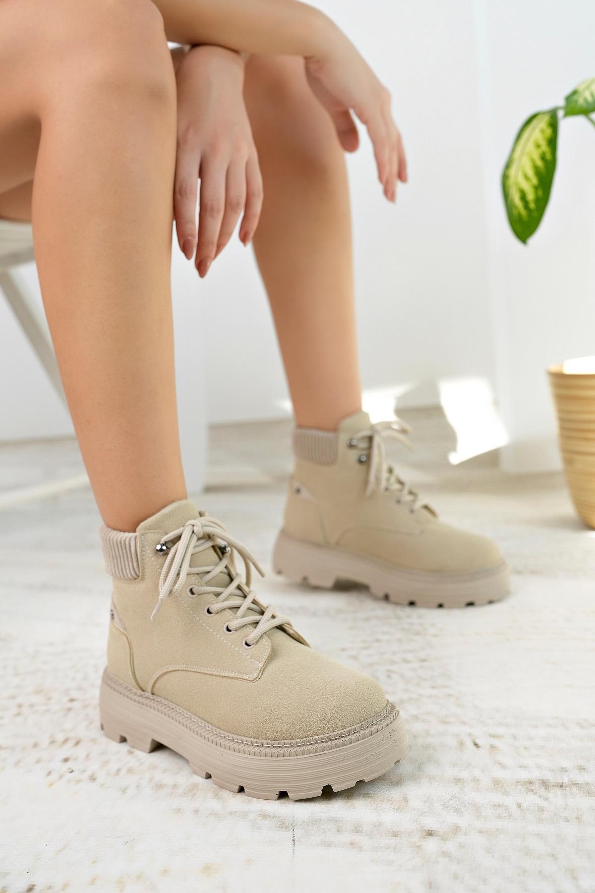 Nesil Shoes Mugo 504 Ten Süet Bağcıklı Kadın Bot