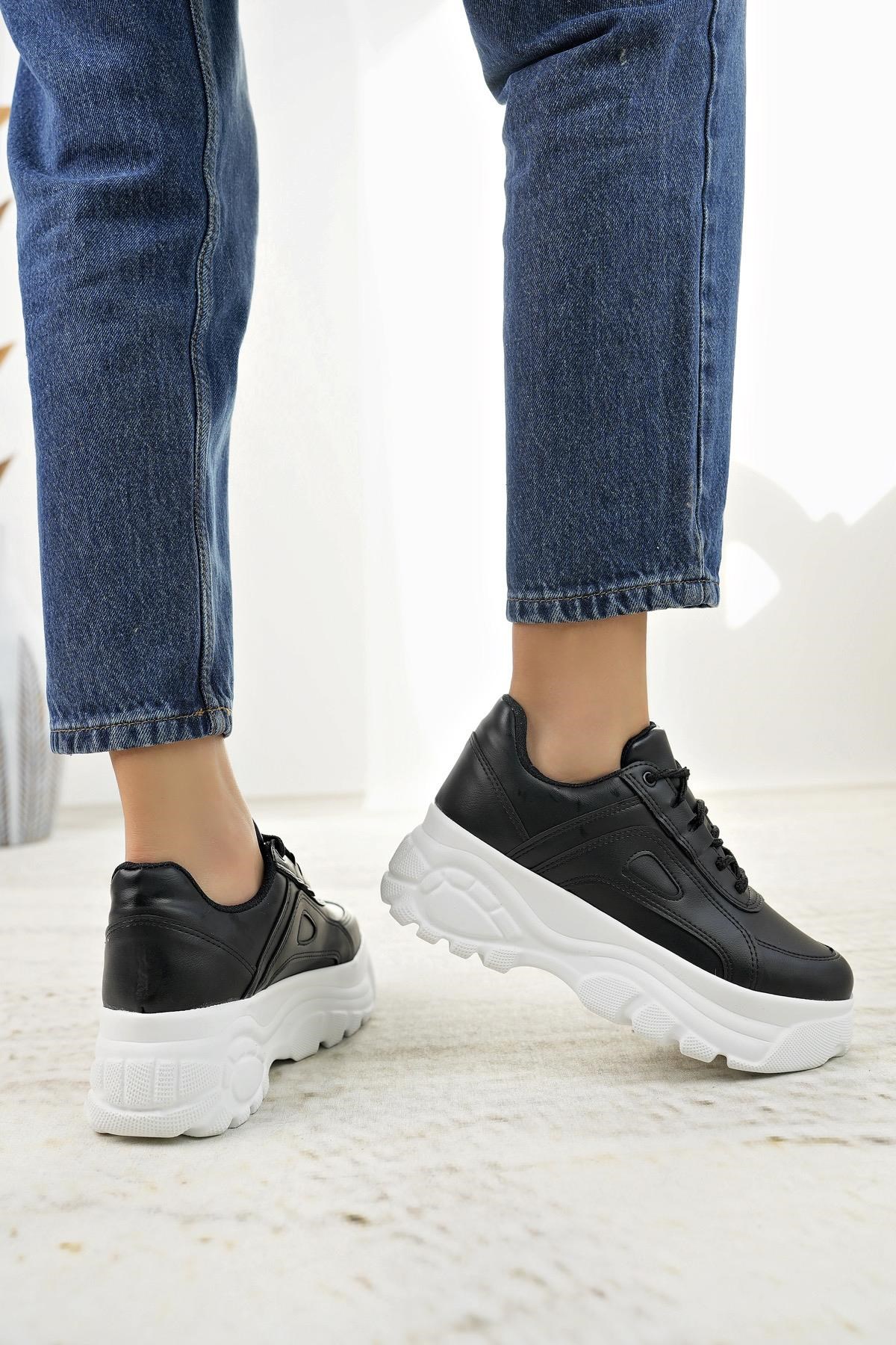 Nesil Shoes Neyna 190 Siyah Beyaz Kadın Sneakers