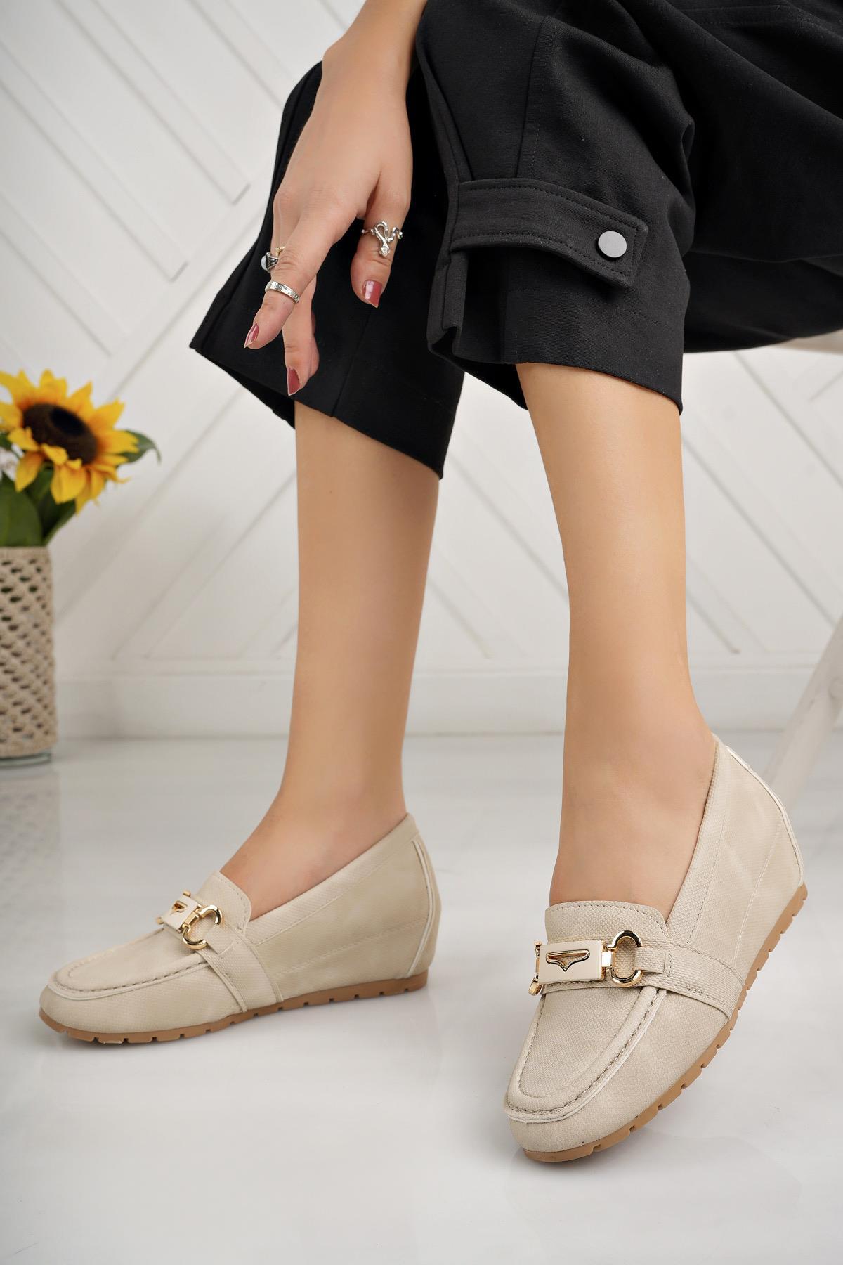 Nesil Shoes Neyna Gd01 Bej Gizli Topuk Kadın Ayakkabı