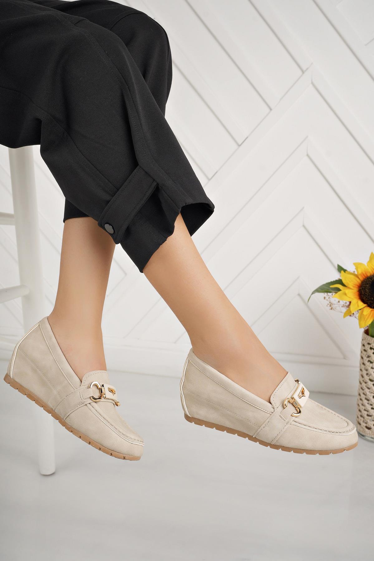 Nesil Shoes Neyna Gd01 Bej Gizli Topuk Kadın Ayakkabı