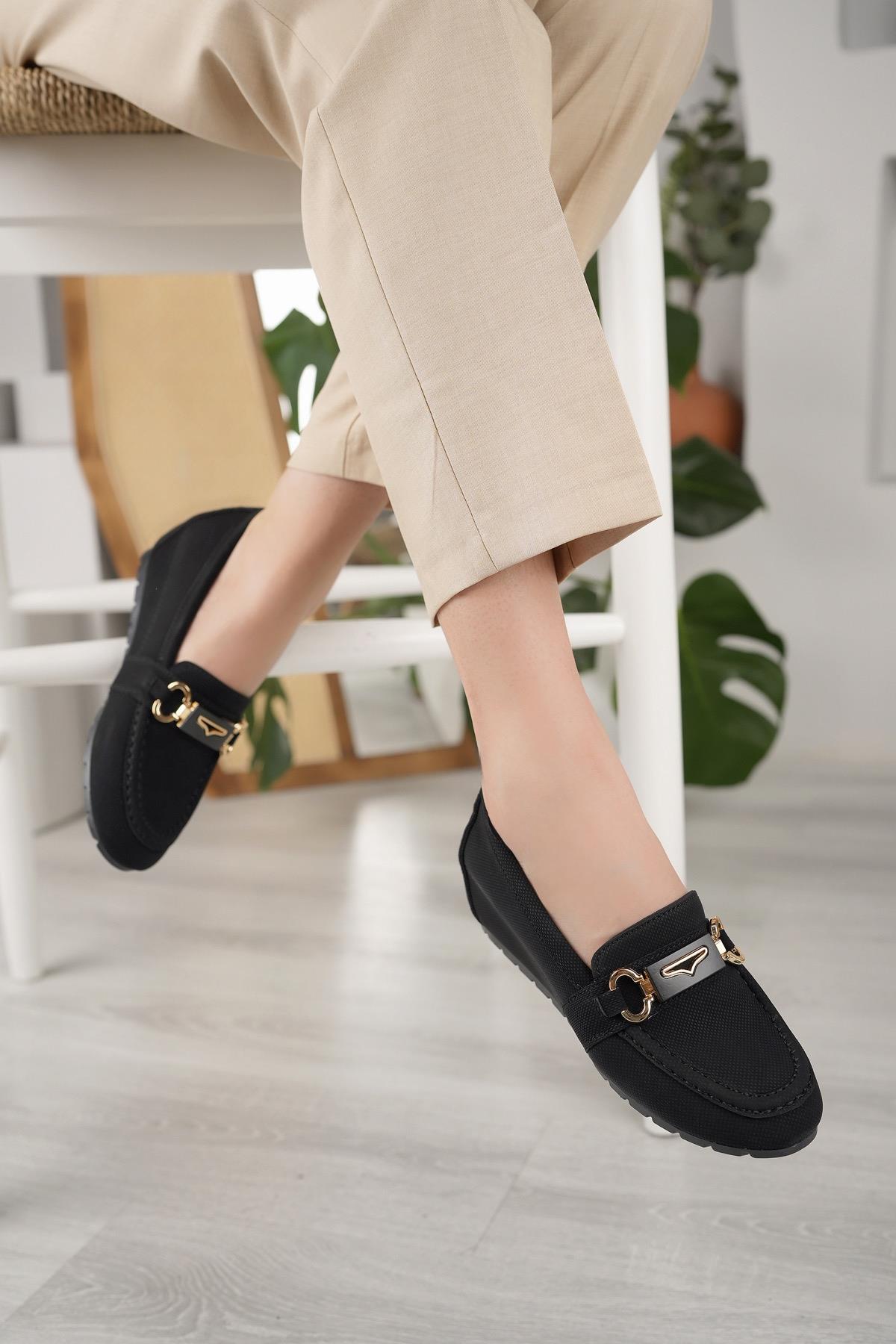 Nesil Shoes Neyna Gd01 Siyah Süet Gizli Topuk Kadın Ayakkabı