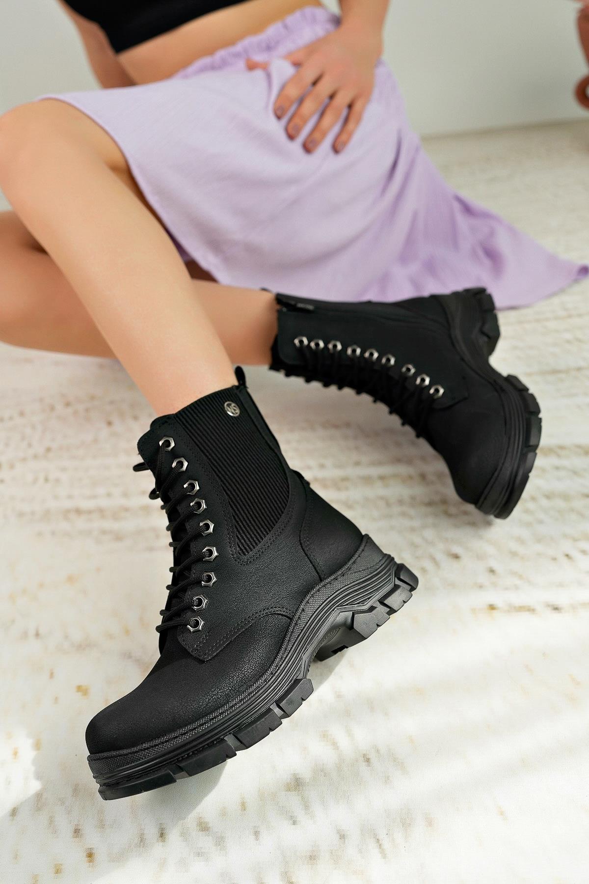 Nesil Shoes Nstar 202 Siyah Zümrüt Fermuarlı Kadın Bot