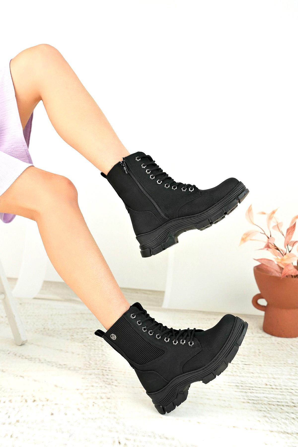 Nesil Shoes Nstar 202 Siyah Zümrüt Fermuarlı Kadın Bot