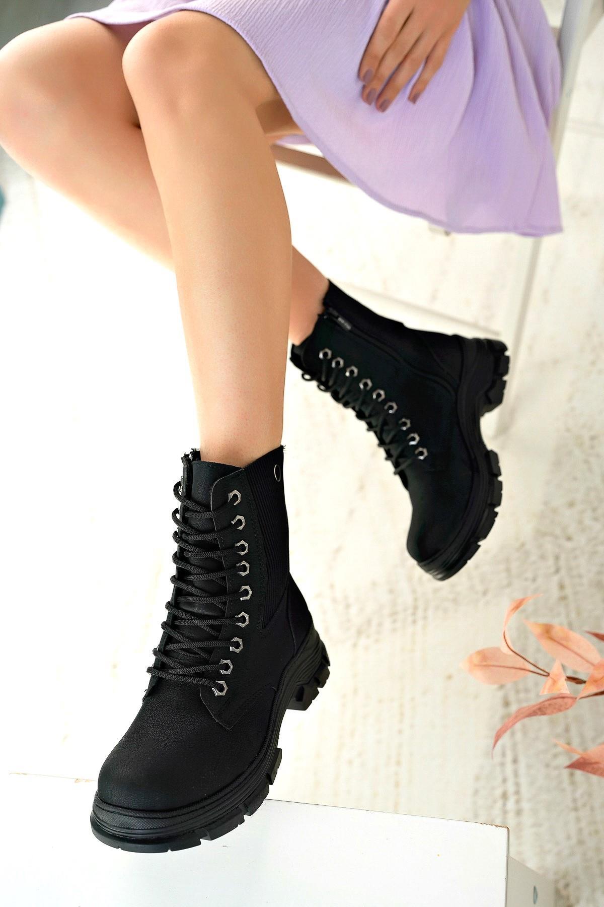 Nesil Shoes Nstar 202 Siyah Zümrüt Fermuarlı Kadın Bot