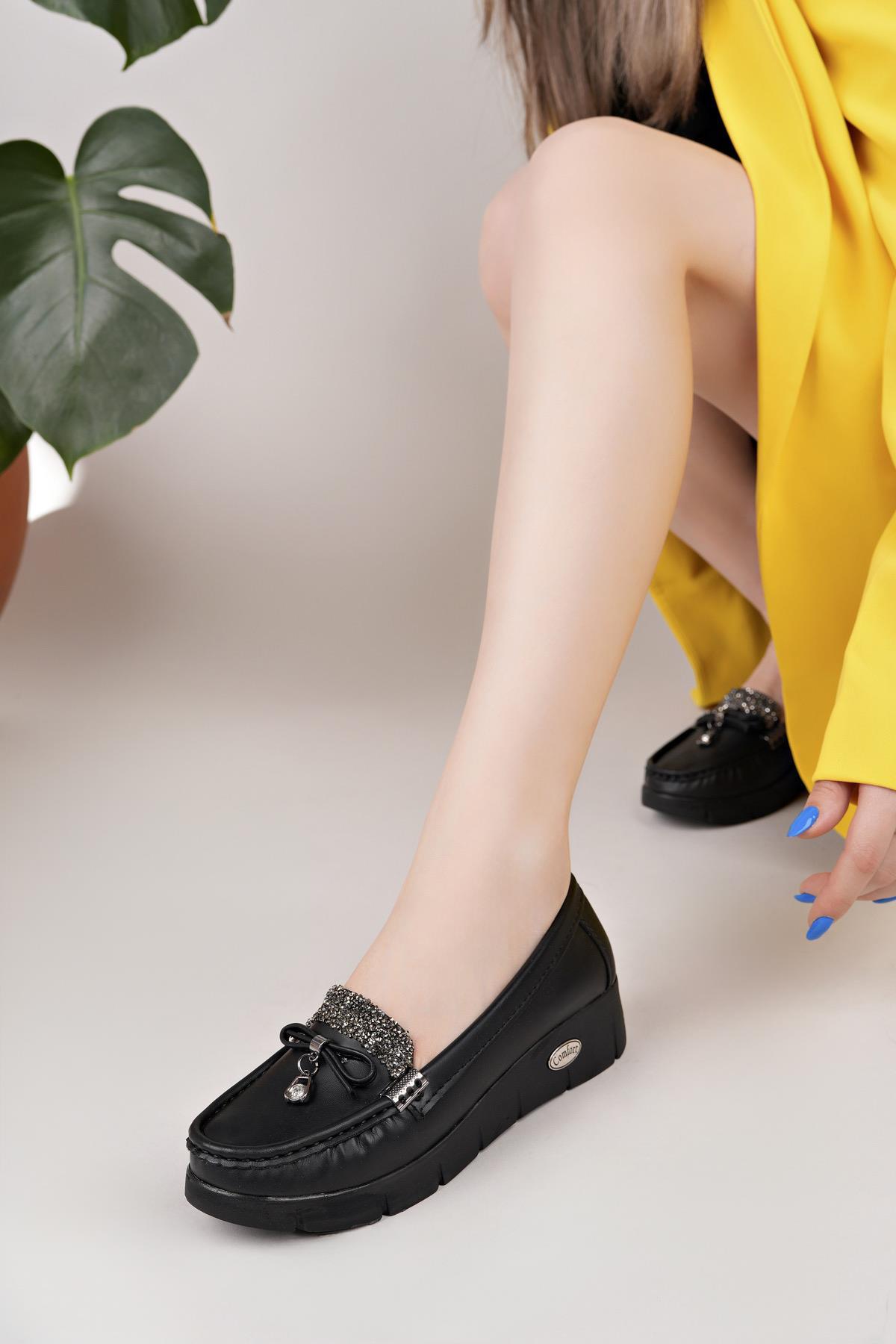 Nesil Shoes Nstar 400 Siyah Cilt Anatomik Günlük Kadın Ayakkabı