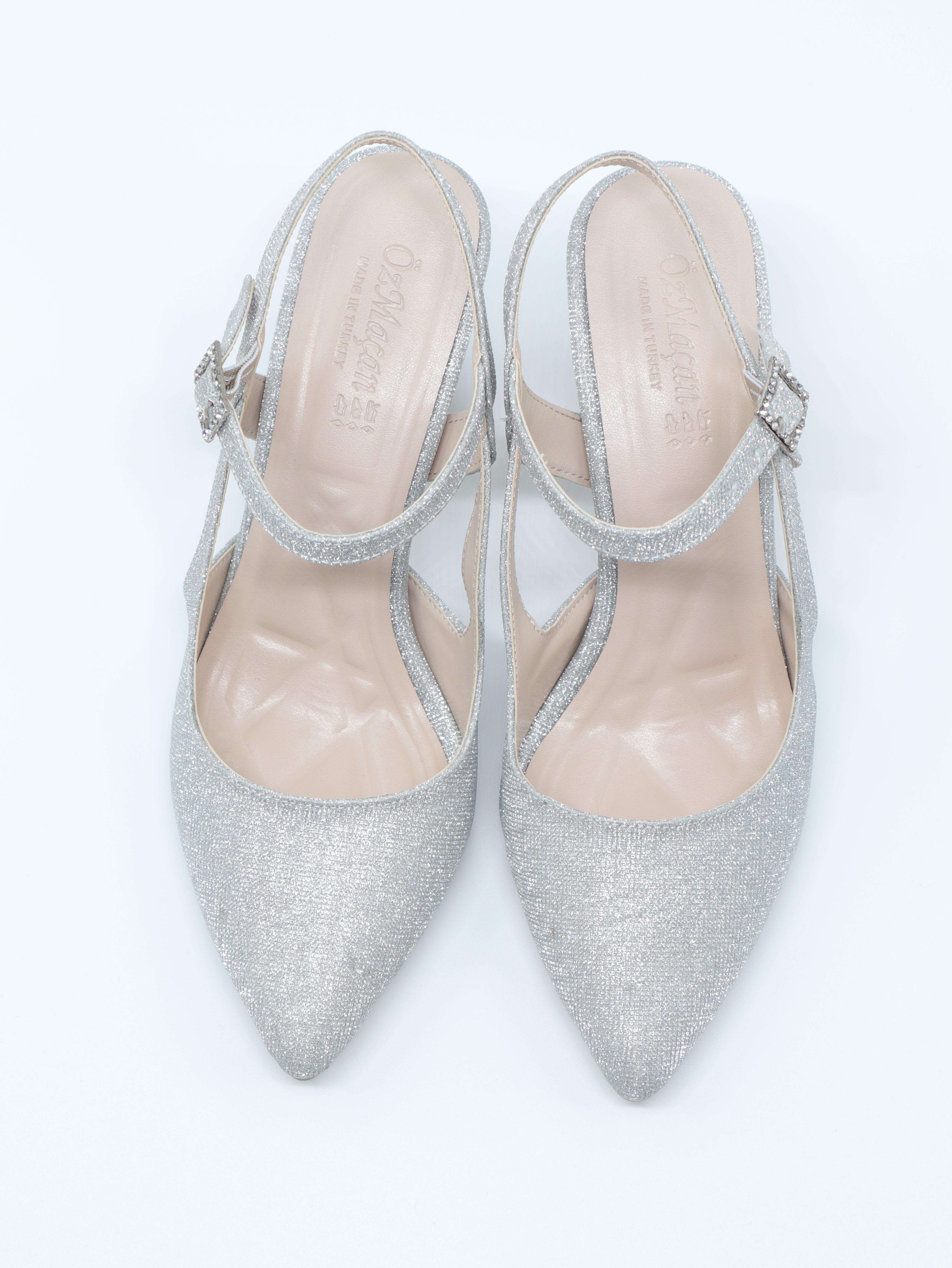 Nesil Shoes Özma 362 Gümüş Simli Topuklu Kadın Ayakkabı