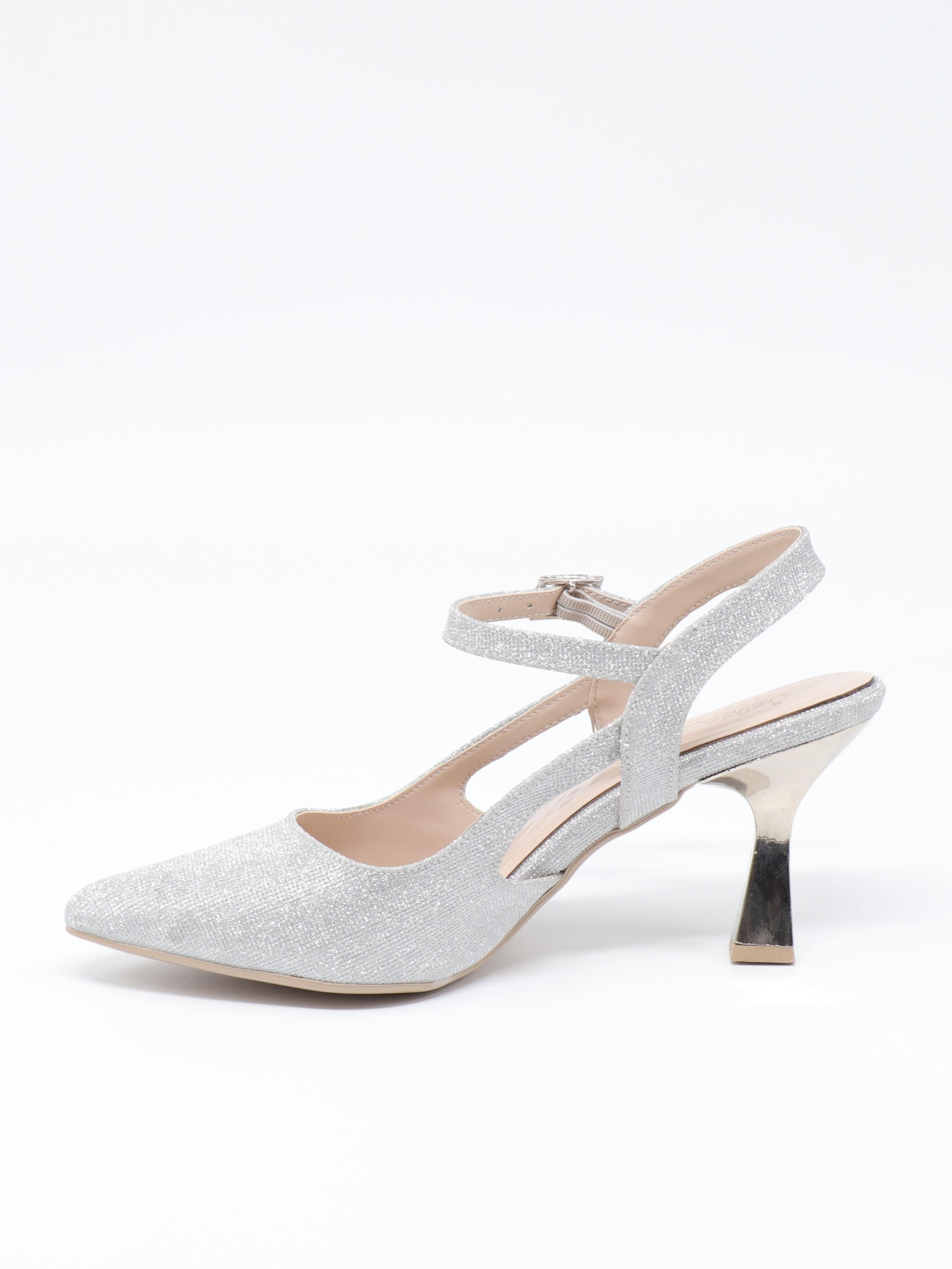 Nesil Shoes Özma 362 Gümüş Simli Topuklu Kadın Ayakkabı