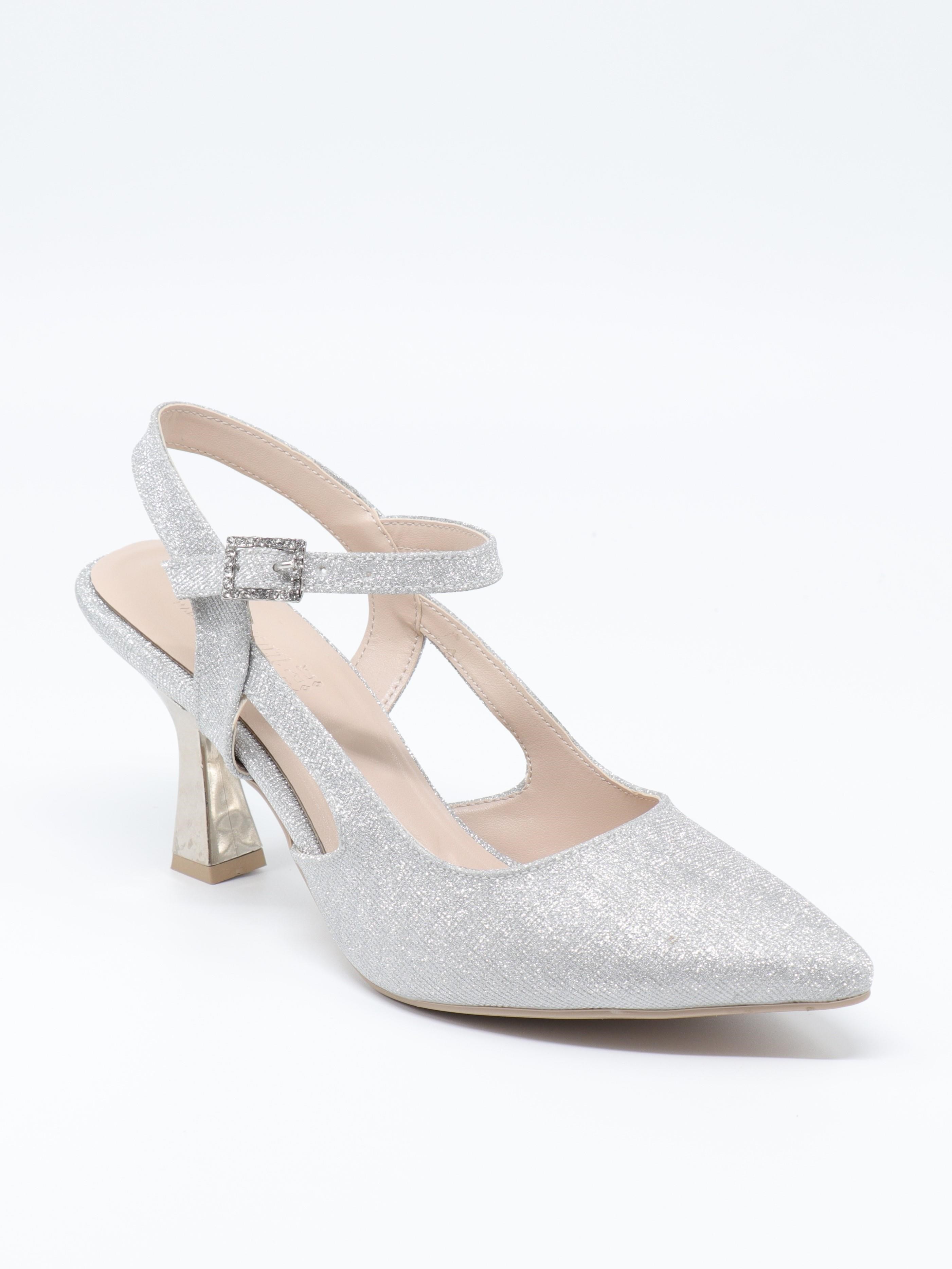 Nesil Shoes Özma 362 Gümüş Simli Topuklu Kadın Ayakkabı