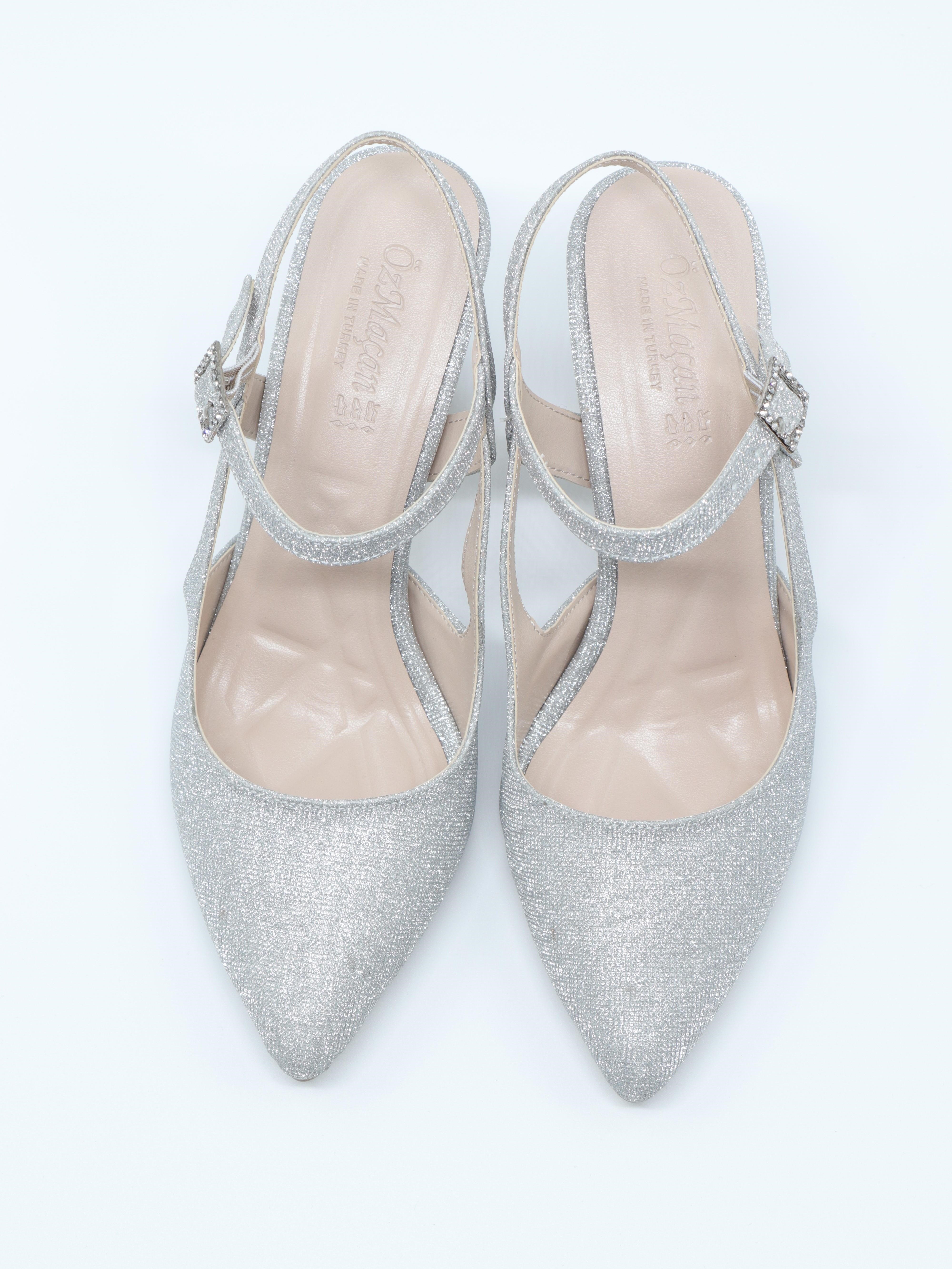 Nesil Shoes Özma 362 Gümüş Simli Topuklu Kadın Ayakkabı