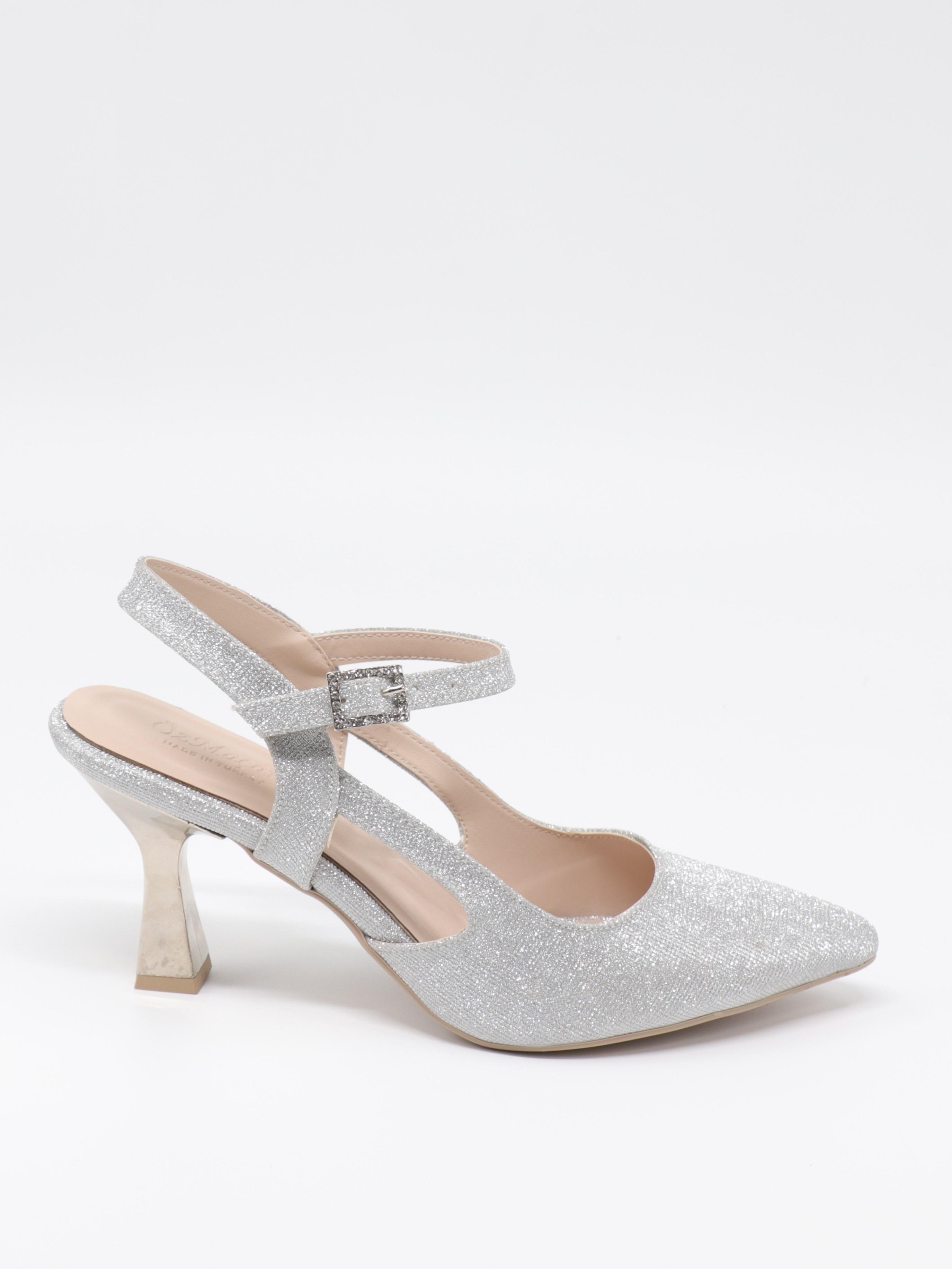 Nesil Shoes Özma 362 Gümüş Simli Topuklu Kadın Ayakkabı