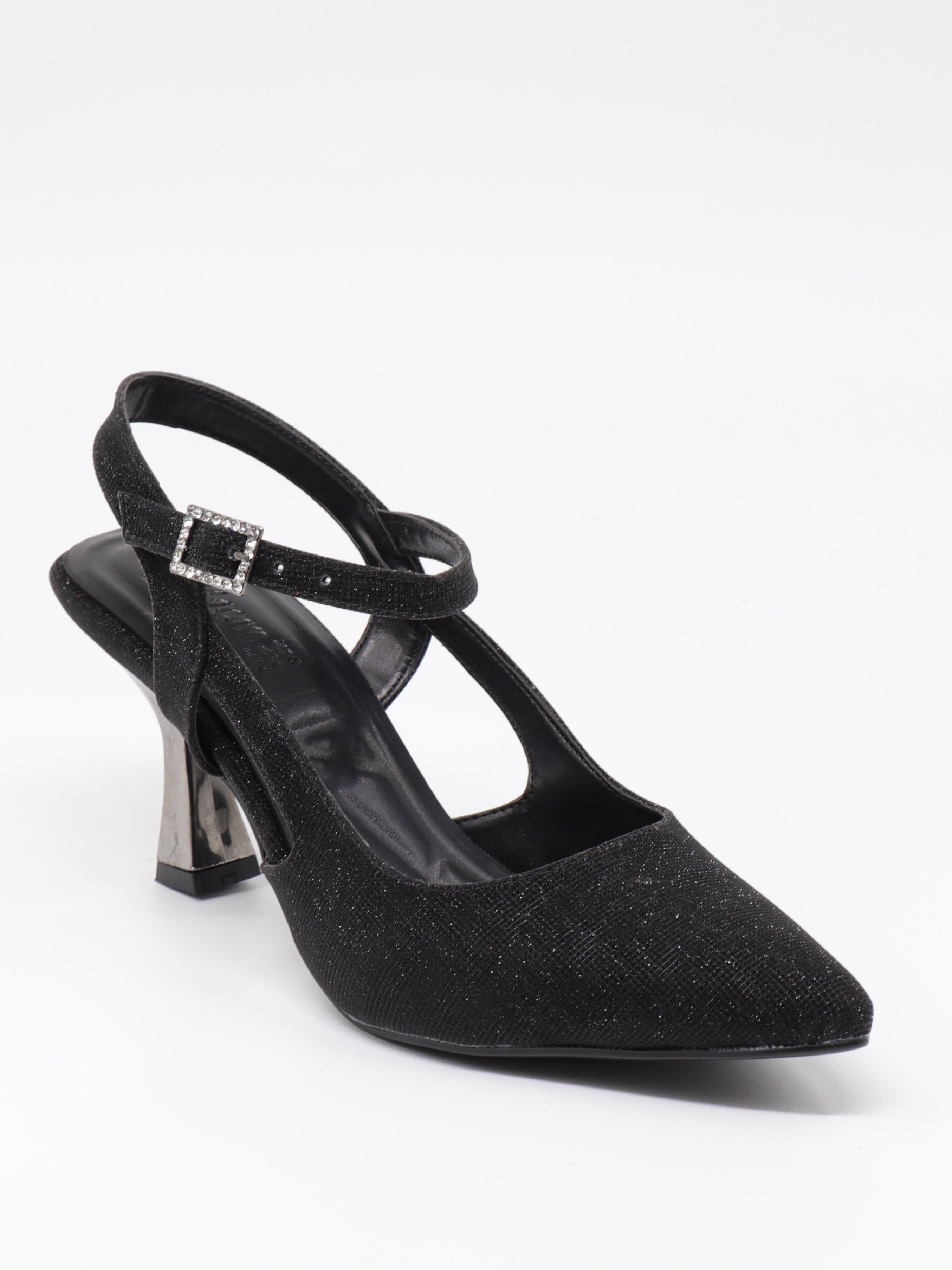 Nesil Shoes Özma 362 Siyah Simli Topuklu Kadın Ayakkabı